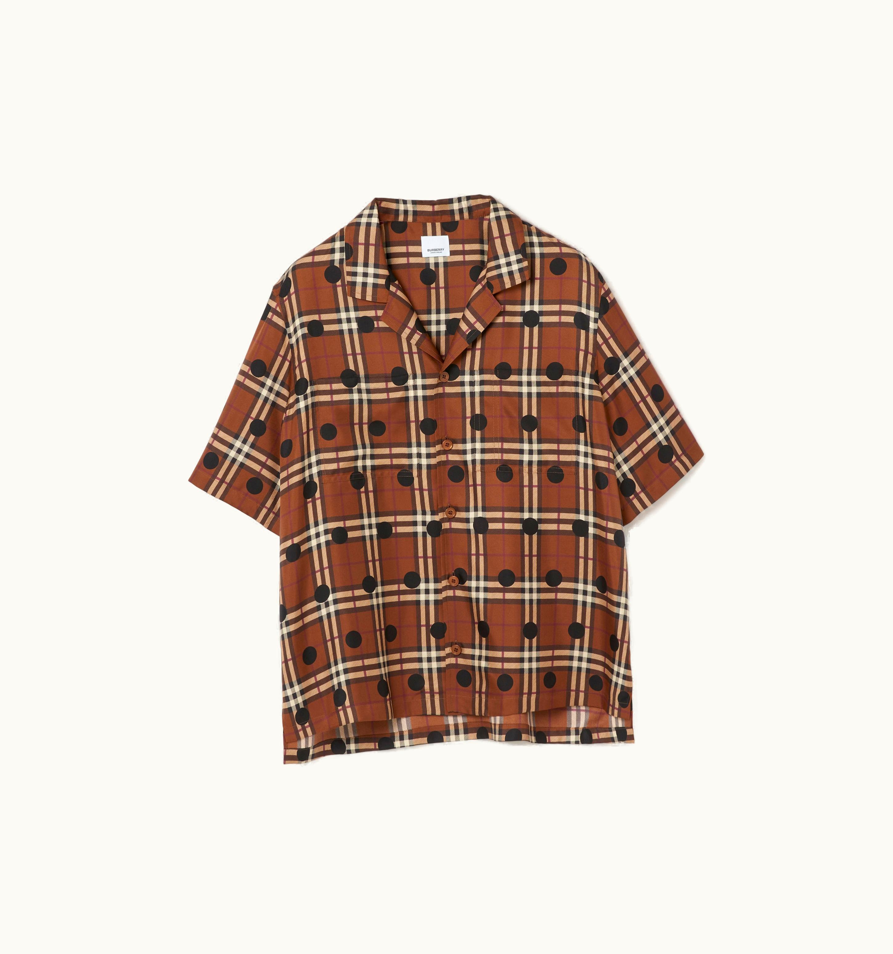 Burberry Burberry Polka Dot Vintage Check Silk Pyjama Shirt In Dark Birch Brown - Men UZ0139561