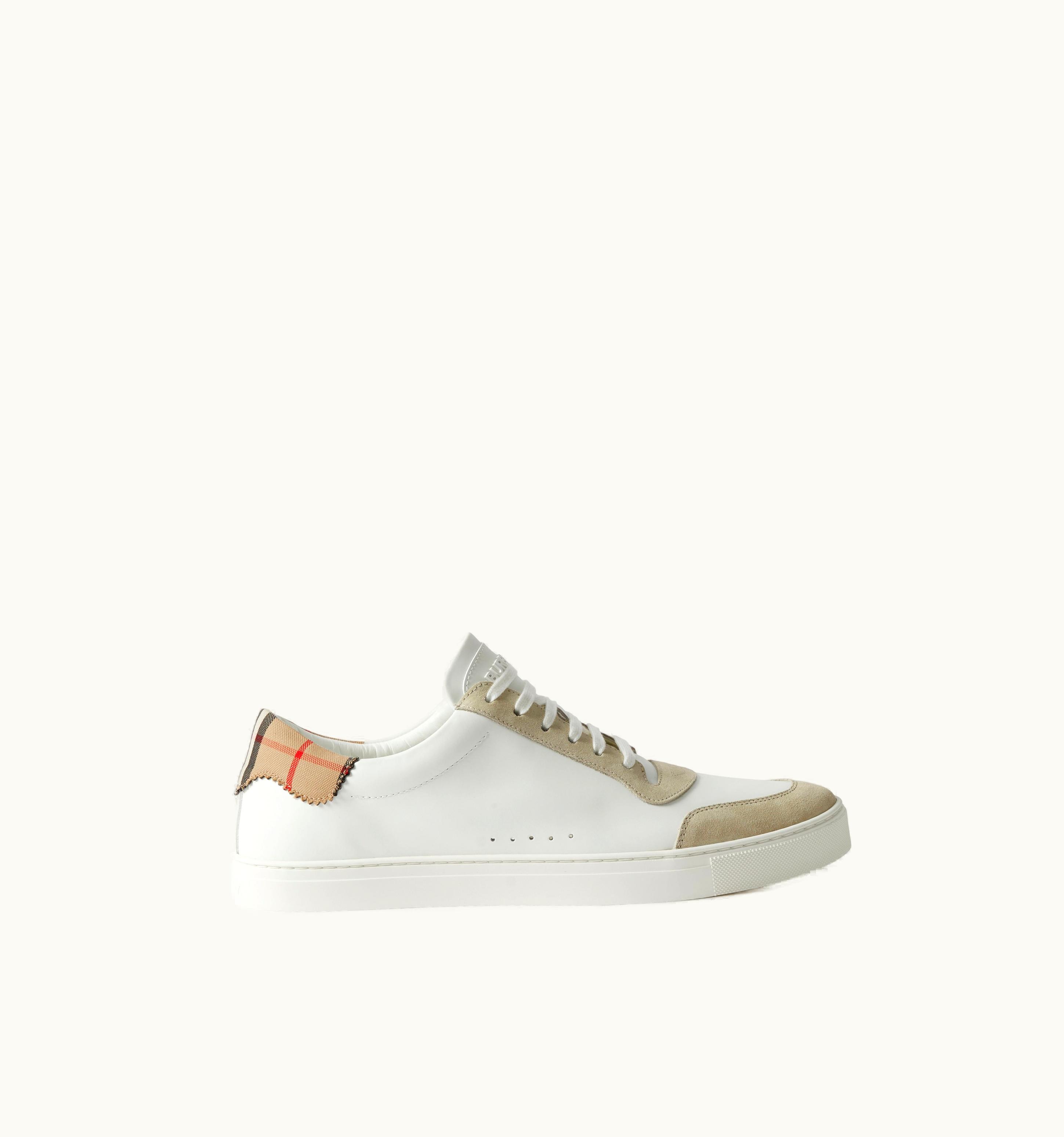 Burberry Burberry Leather, Suede And Check Cotton Sneakers In Neutral White - Men UZ0139578