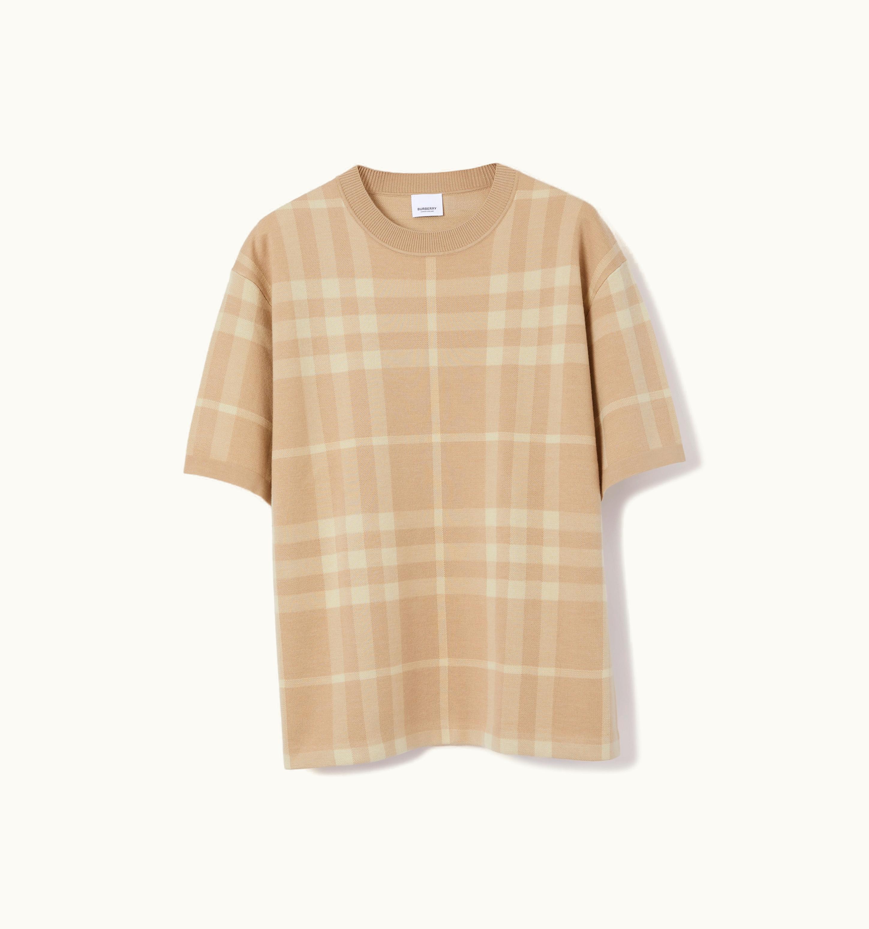 Burberry Burberry Short-Sleeve Check Silk Wool Jacquard Top In Soft Fawn - Men UZ0139582