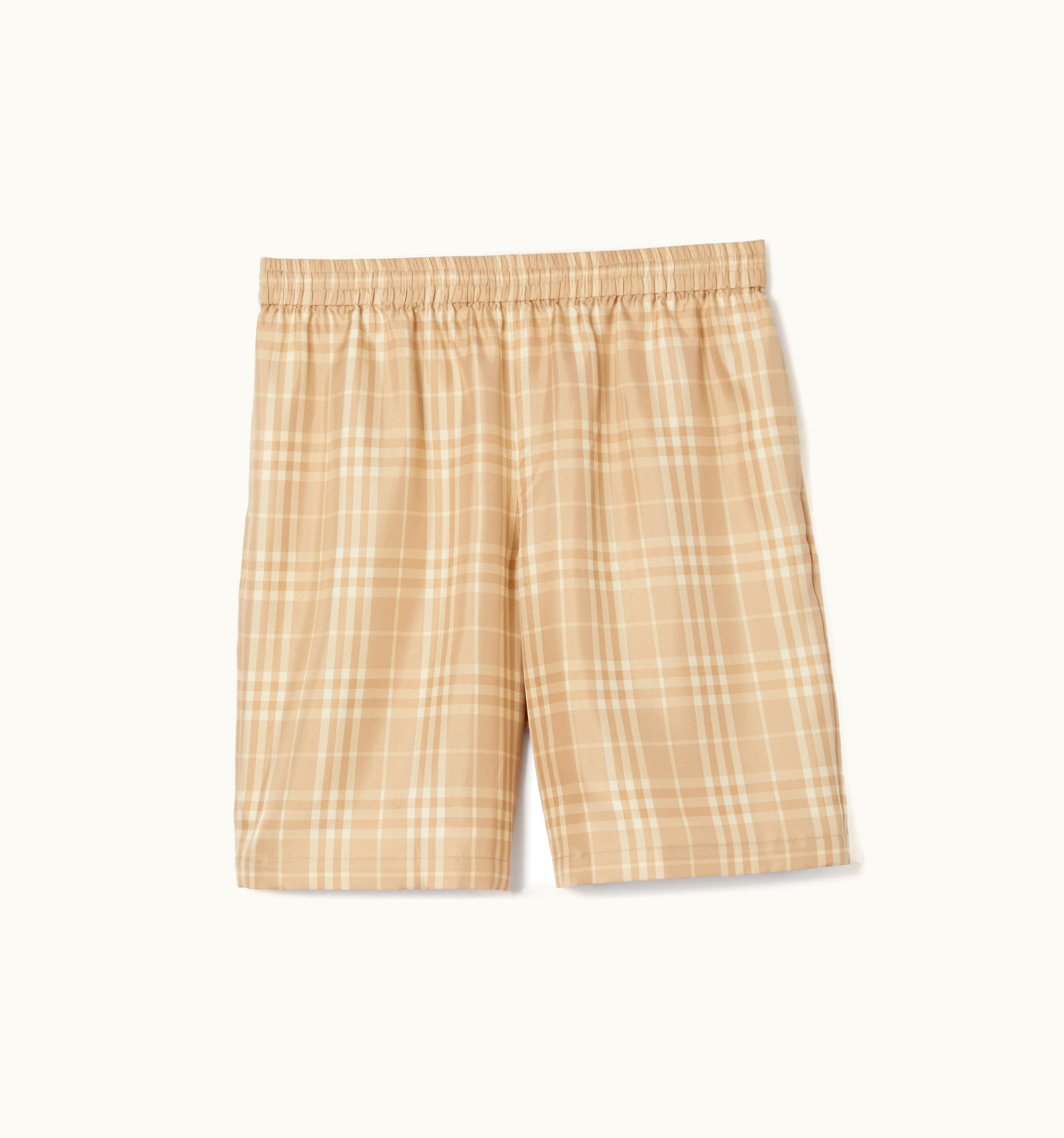 Burberry Burberry Check Silk Twill Drawcord Shorts In Soft Fawn - Men UZ0139587