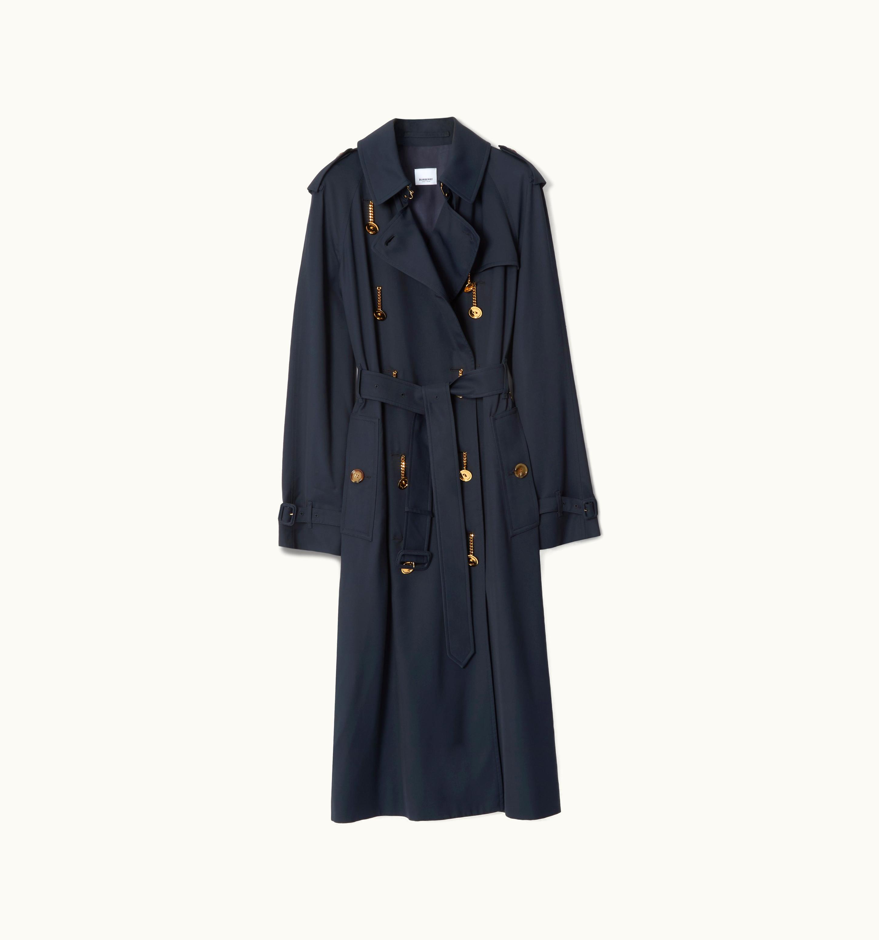 Burberry Burberry Chain-Link Button Viscose Twill Trench Coat In Twilight Navy - Women