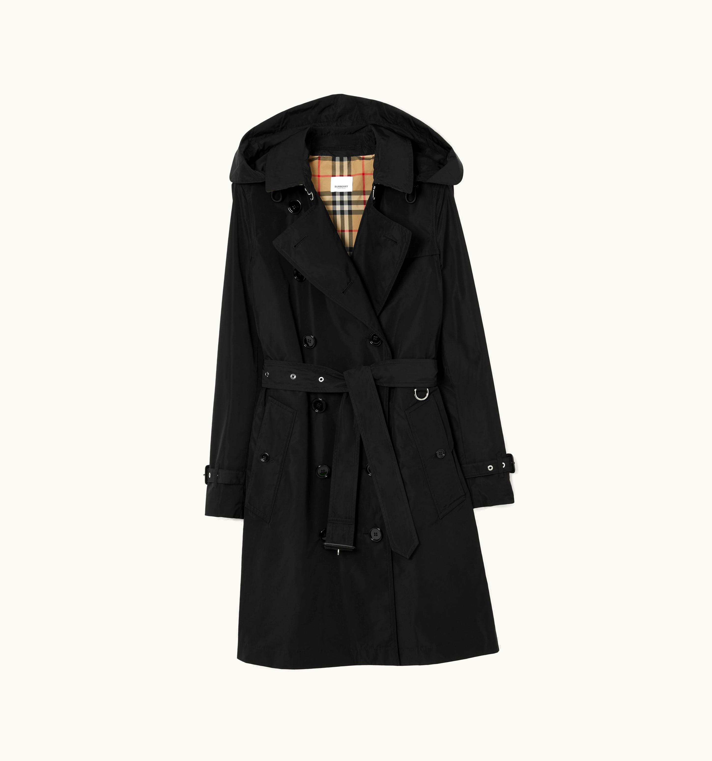Burberry Burberry Detachable Hood Taffeta Kensington Trench Coat In Black - Women