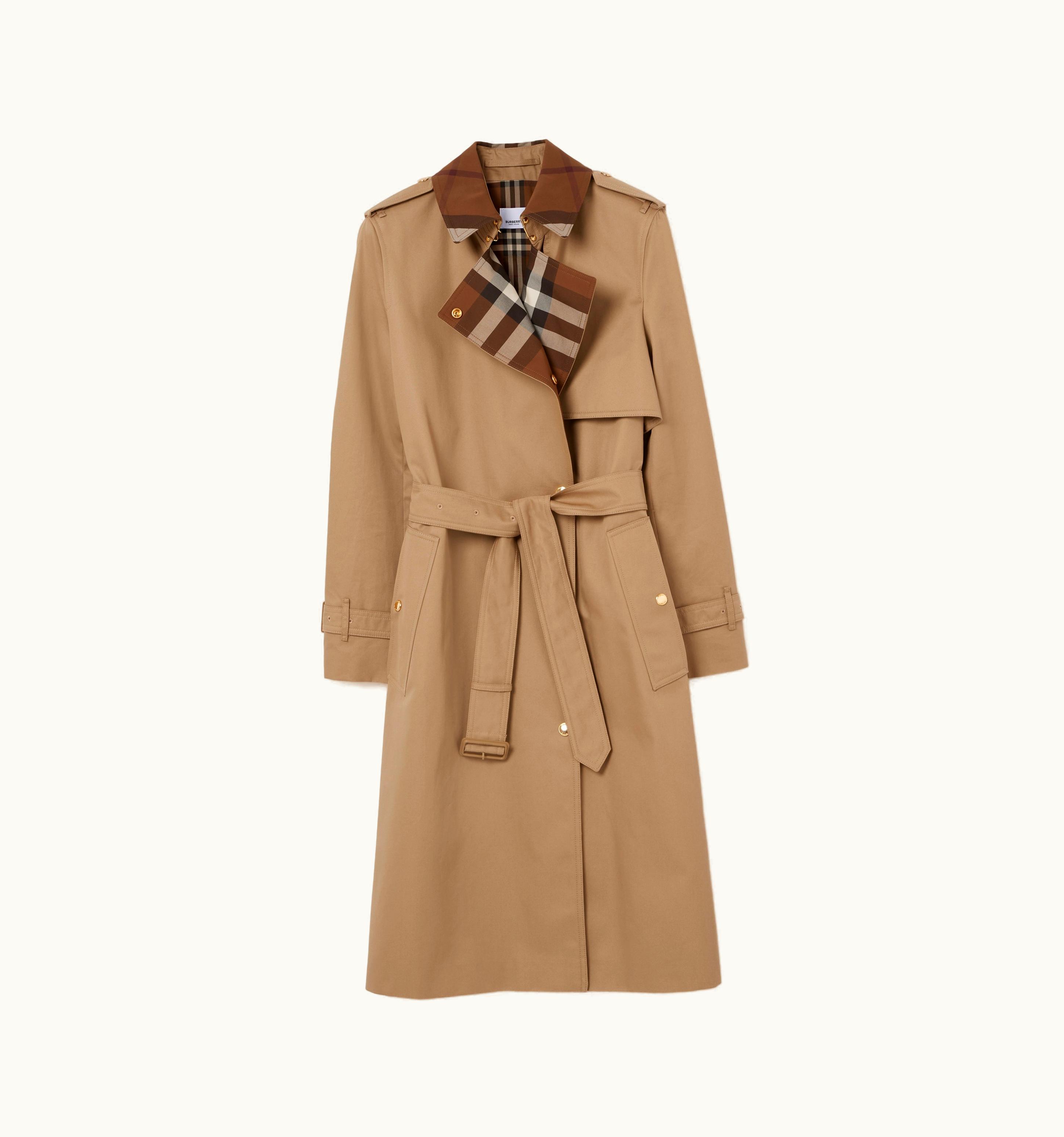 Burberry Burberry Check Panel Cotton Gabardine Trench Coat In Camel - Women UZ0139630