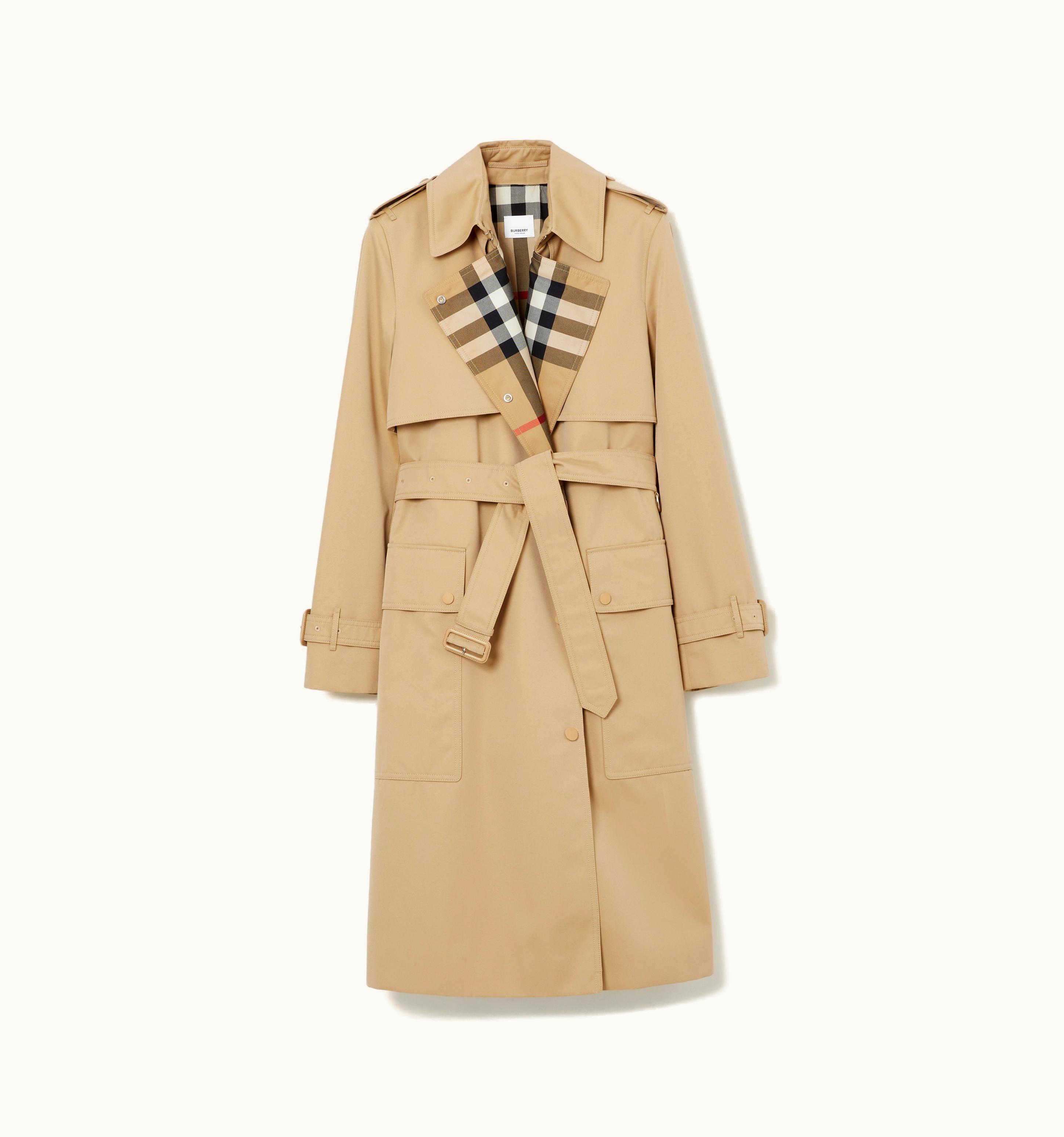 Burberry Burberry Check Panel Cotton Gabardine Trench Coat In Honey - Women UZ0139633