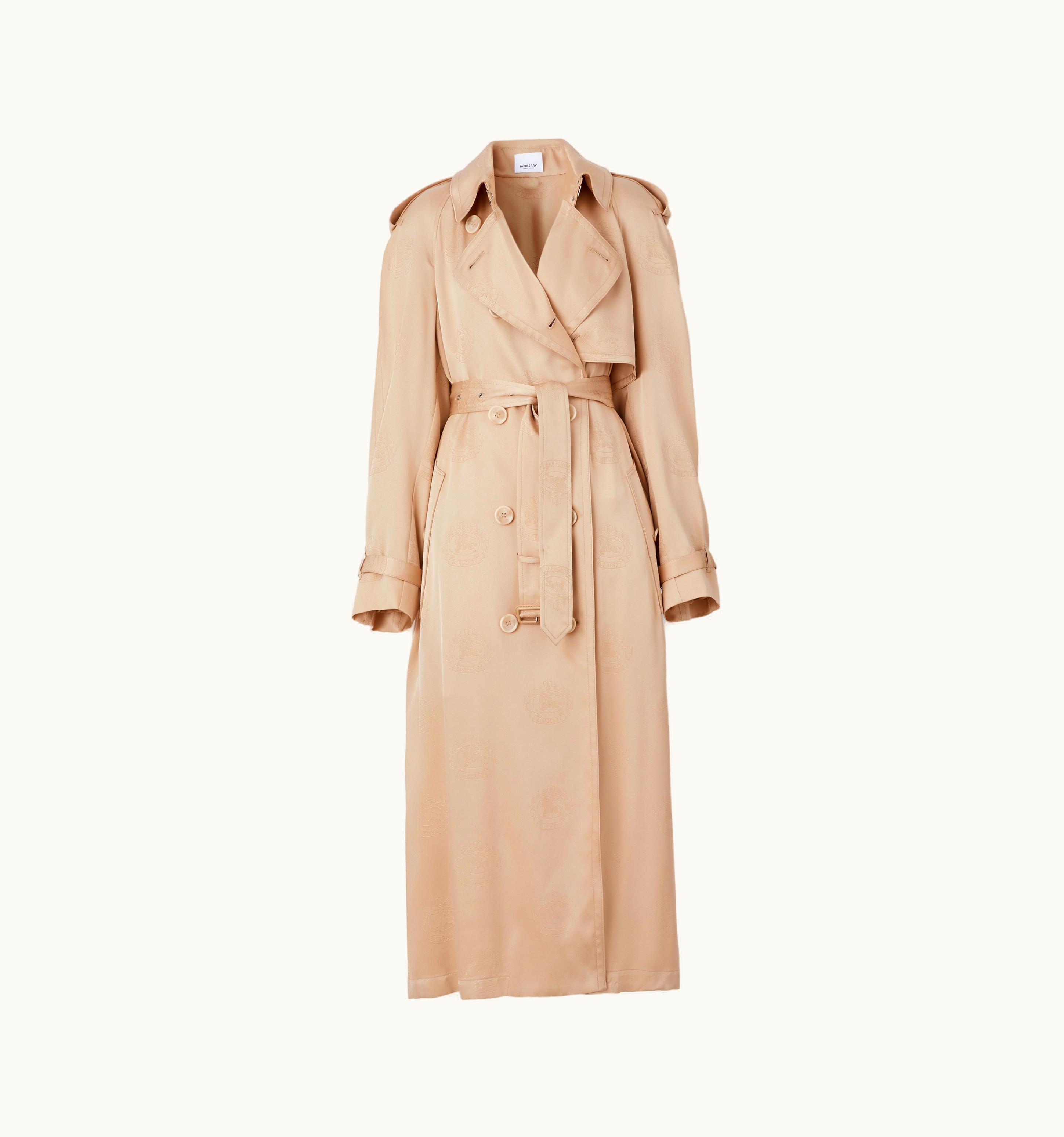 Burberry Burberry Ekd Silk Satin Jacquard Trench Coat In Soft Fawn - Women