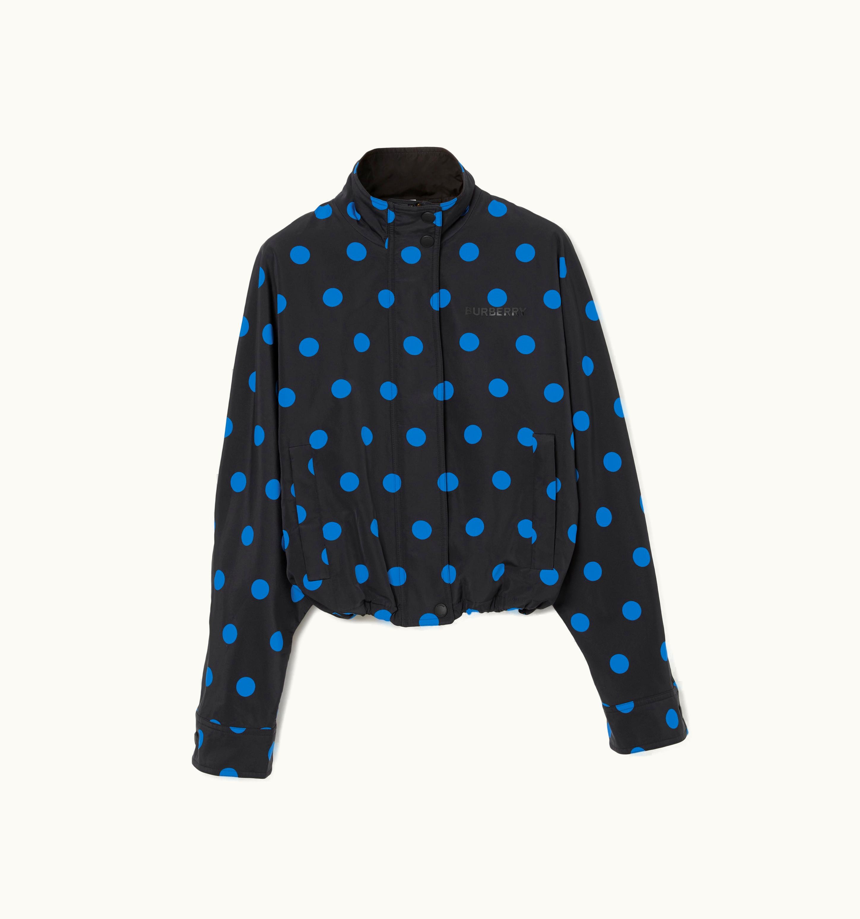 Burberry Burberry Polka Dot Nylon Jacquard Funnel Neck Jacket In VIvid Blue - Women