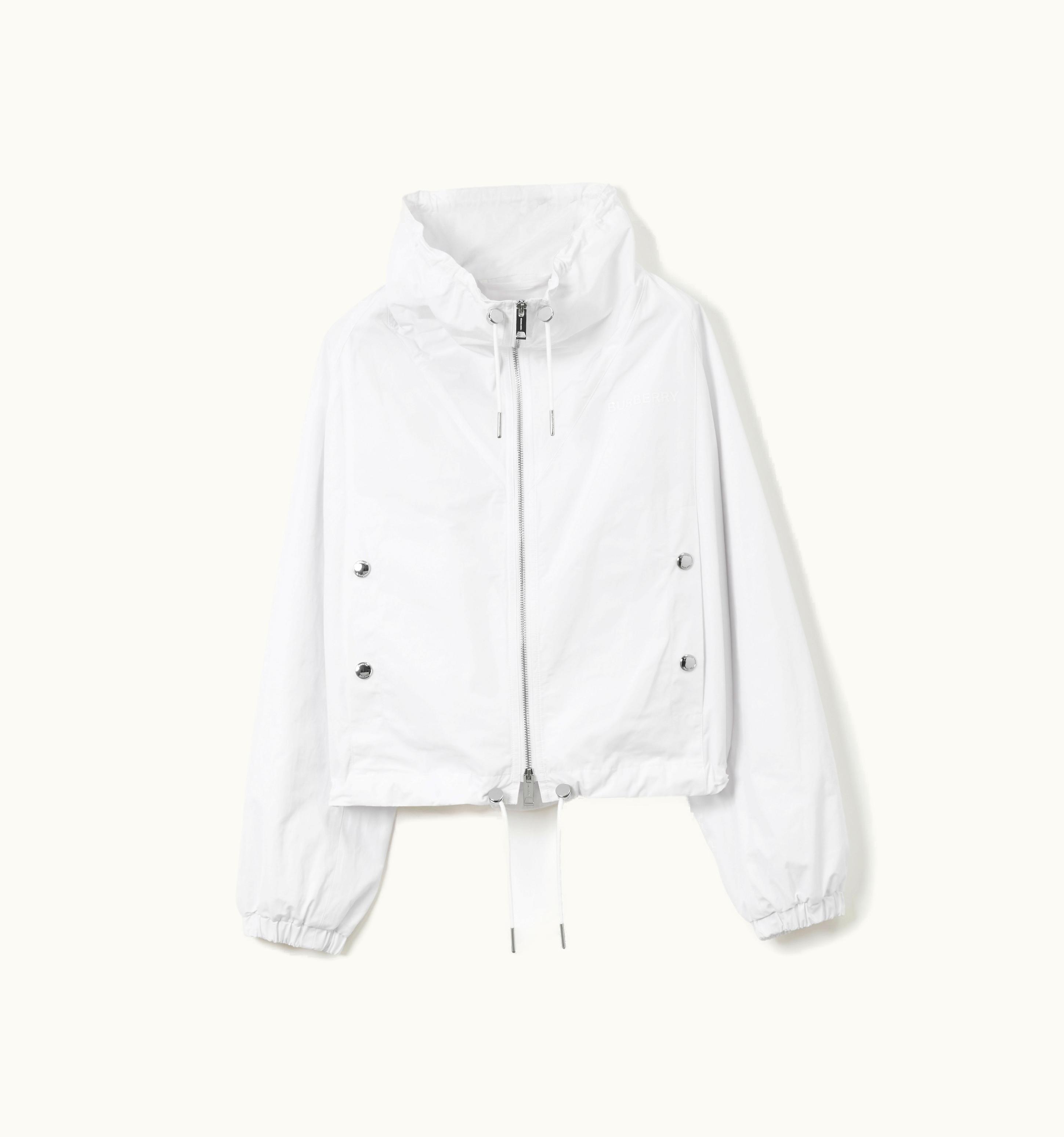 Burberry Burberry Logo Print Cotton Blend Oversized Jacket In Optic White - Women