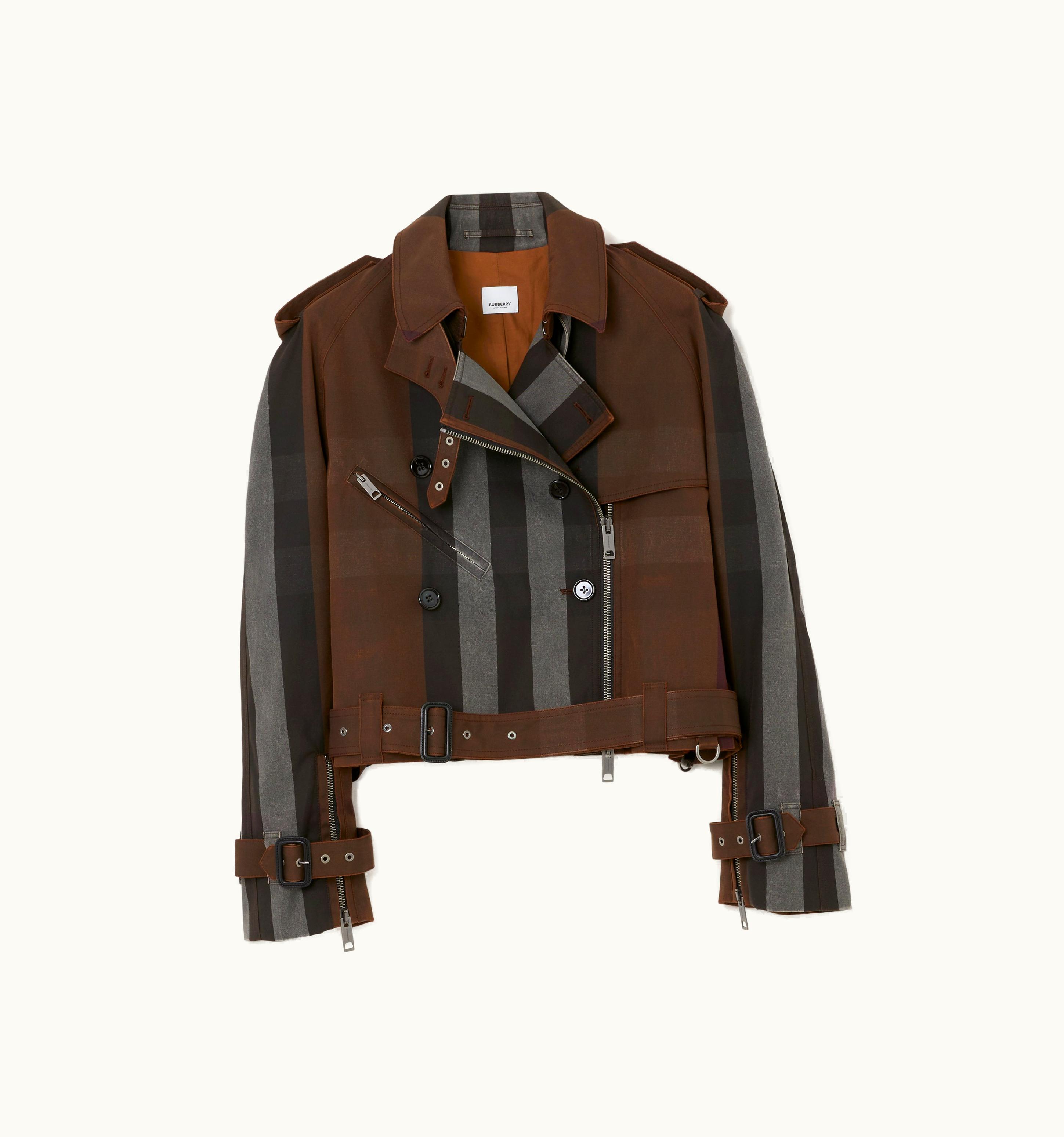 Burberry Burberry Check Cotton Blend Reconstructed Biker Jacket In Dark Birch Brown - Women