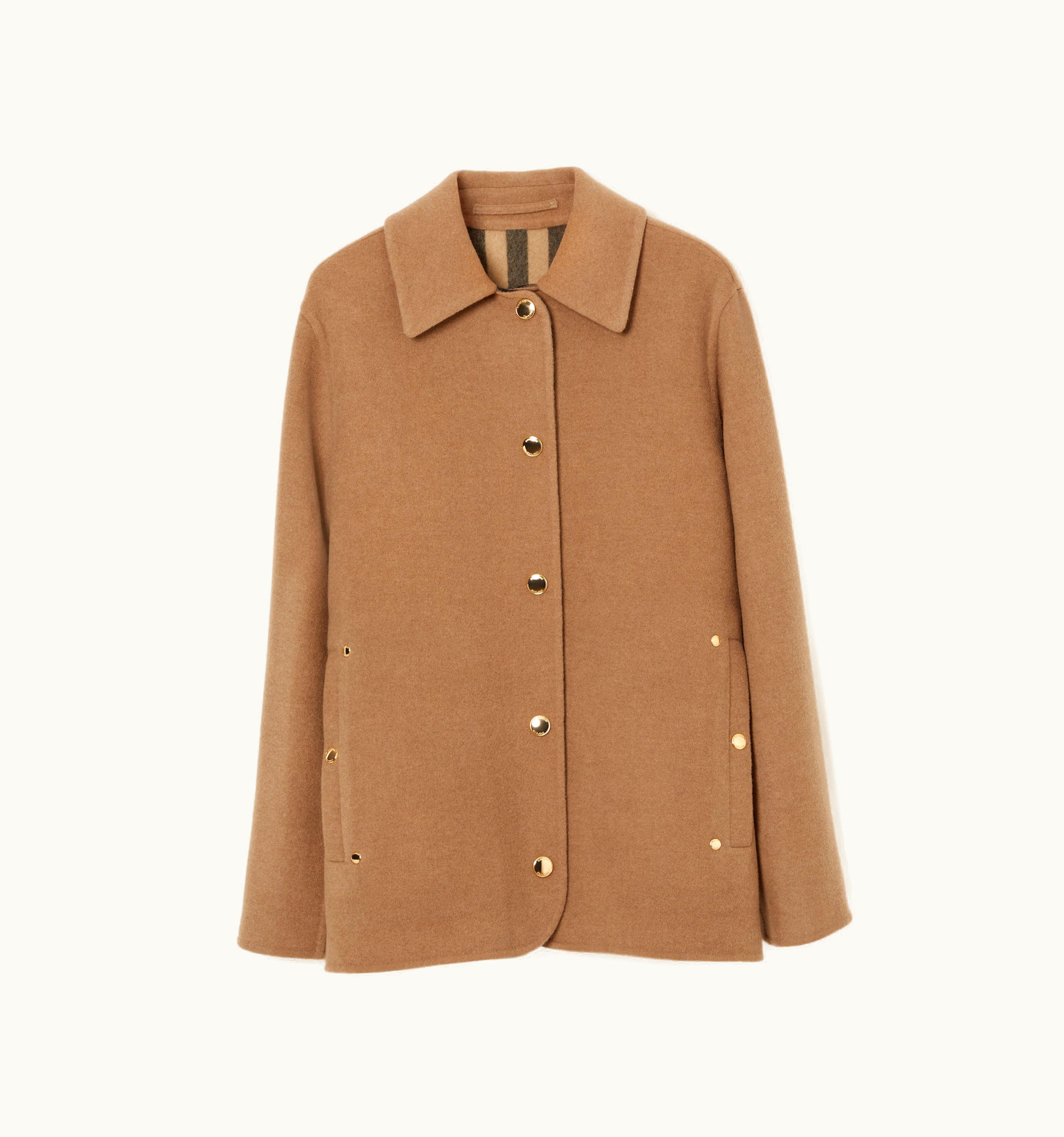 Burberry Burberry Check Detail Wool Barn Jacket In Archive Beige - Women