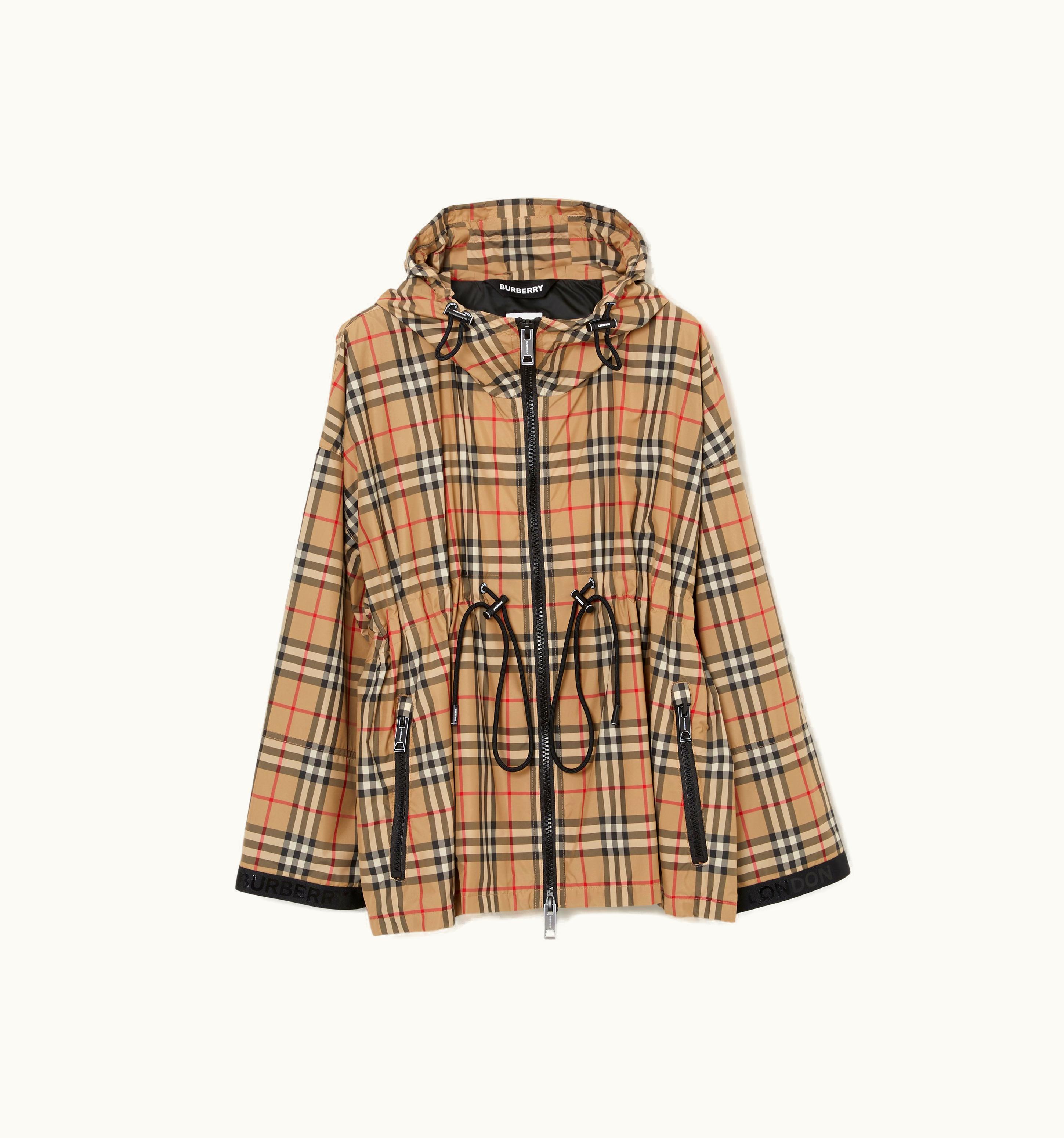 Burberry Burberry Logo Tape Check Hooded Jacket In Archive Beige - Women