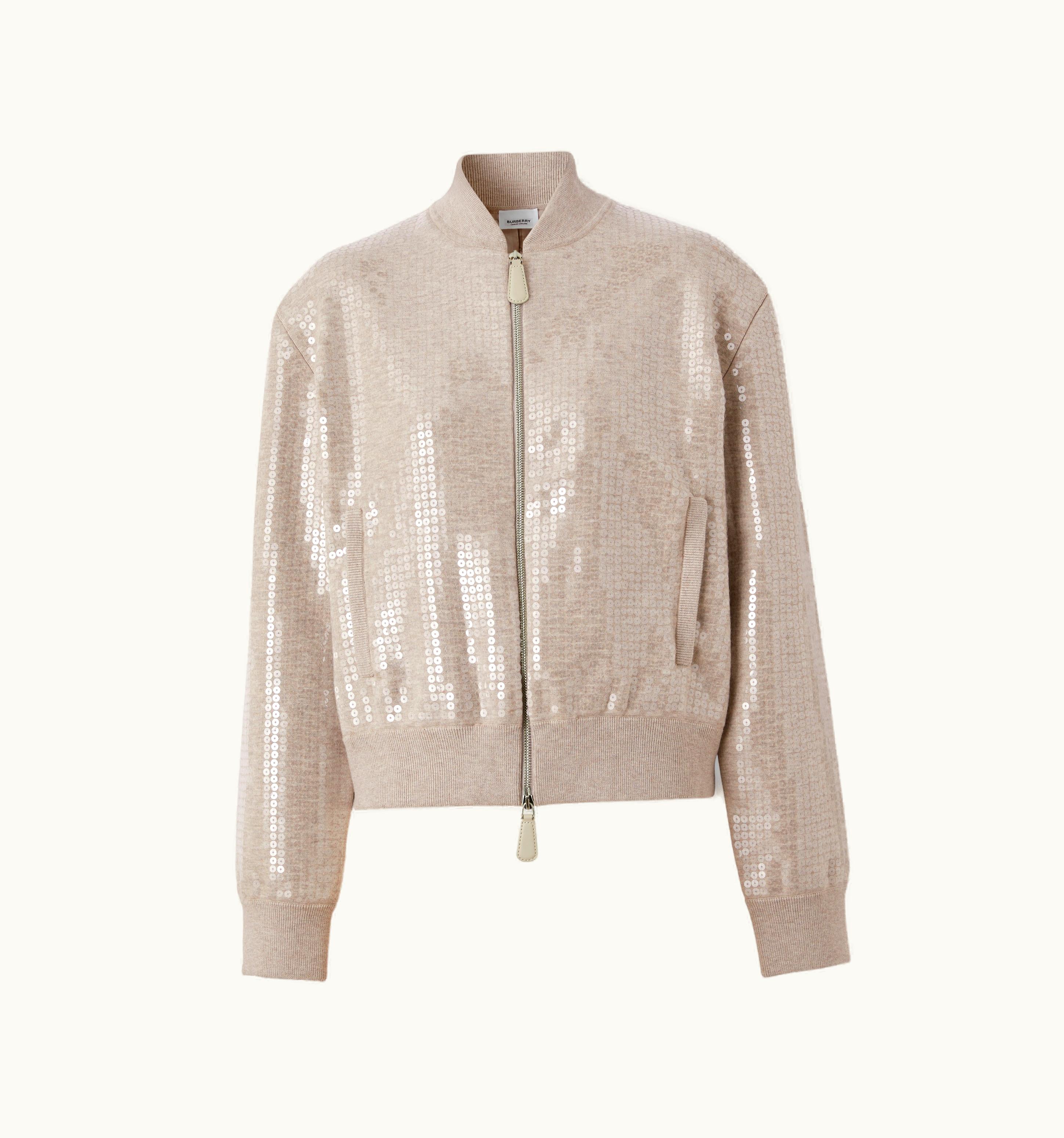 Burberry Burberry Sequinned Cashmere Cotton Blend Bomber Jacket In Beige Melange - Women UZ0139707