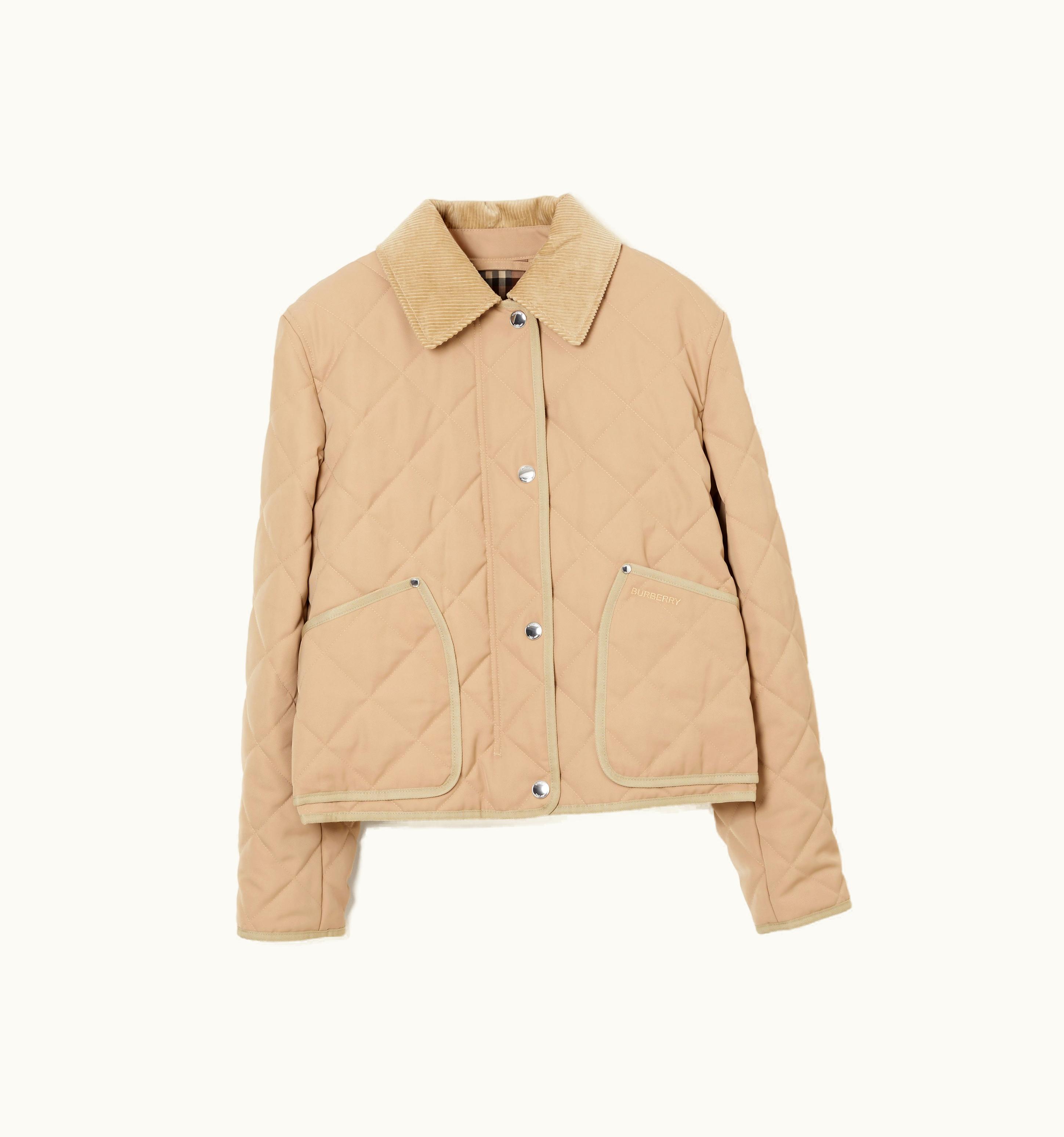 Burberry Burberry Corduroy Collar Diamond Quilted Cropped Barn Jacket In Soft Fawn - Women UZ0139728