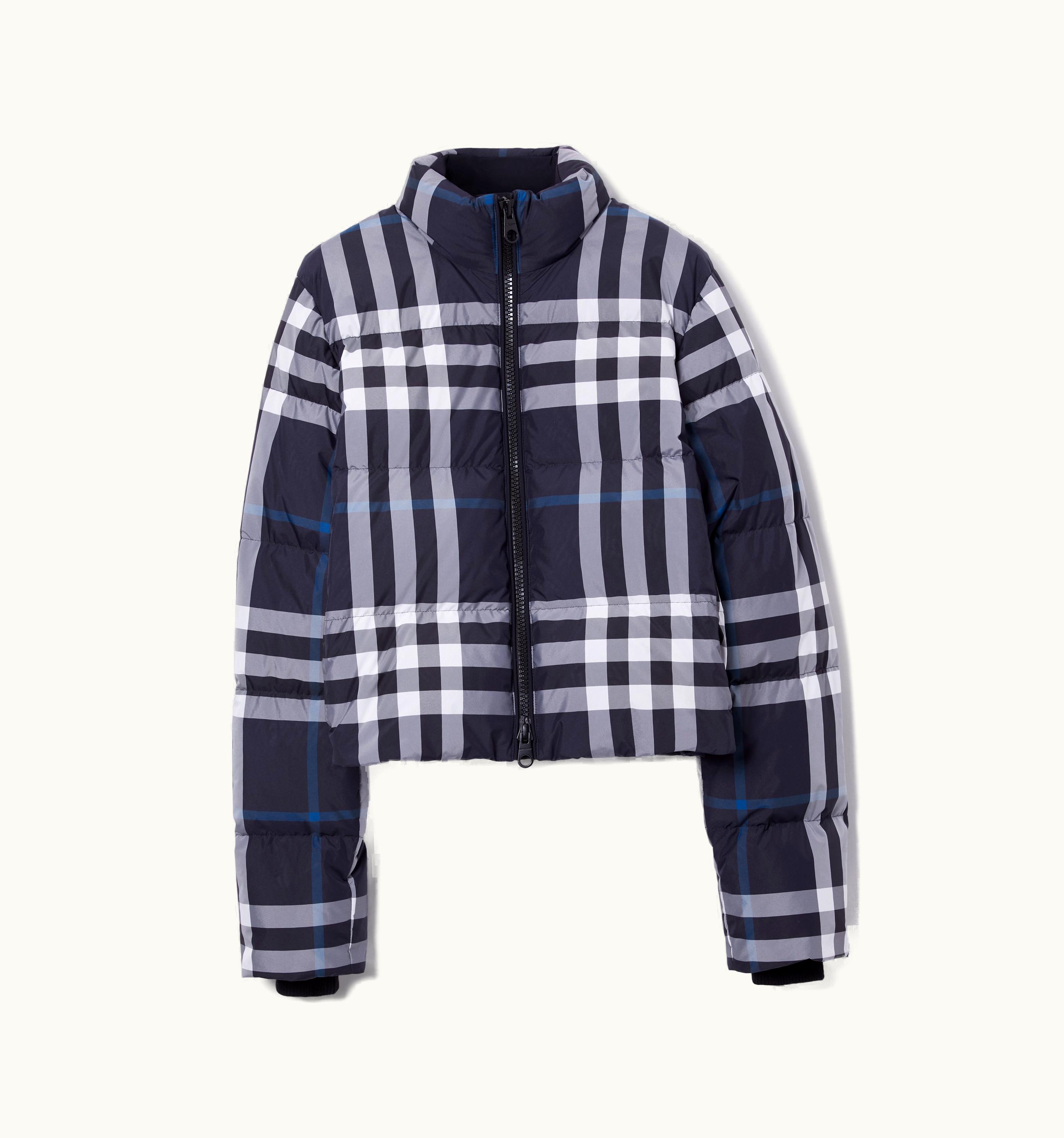 Burberry Burberry Night Check Cropped Puffer Jacket In Dark Charcoal Blue/White - Women UZ0139745