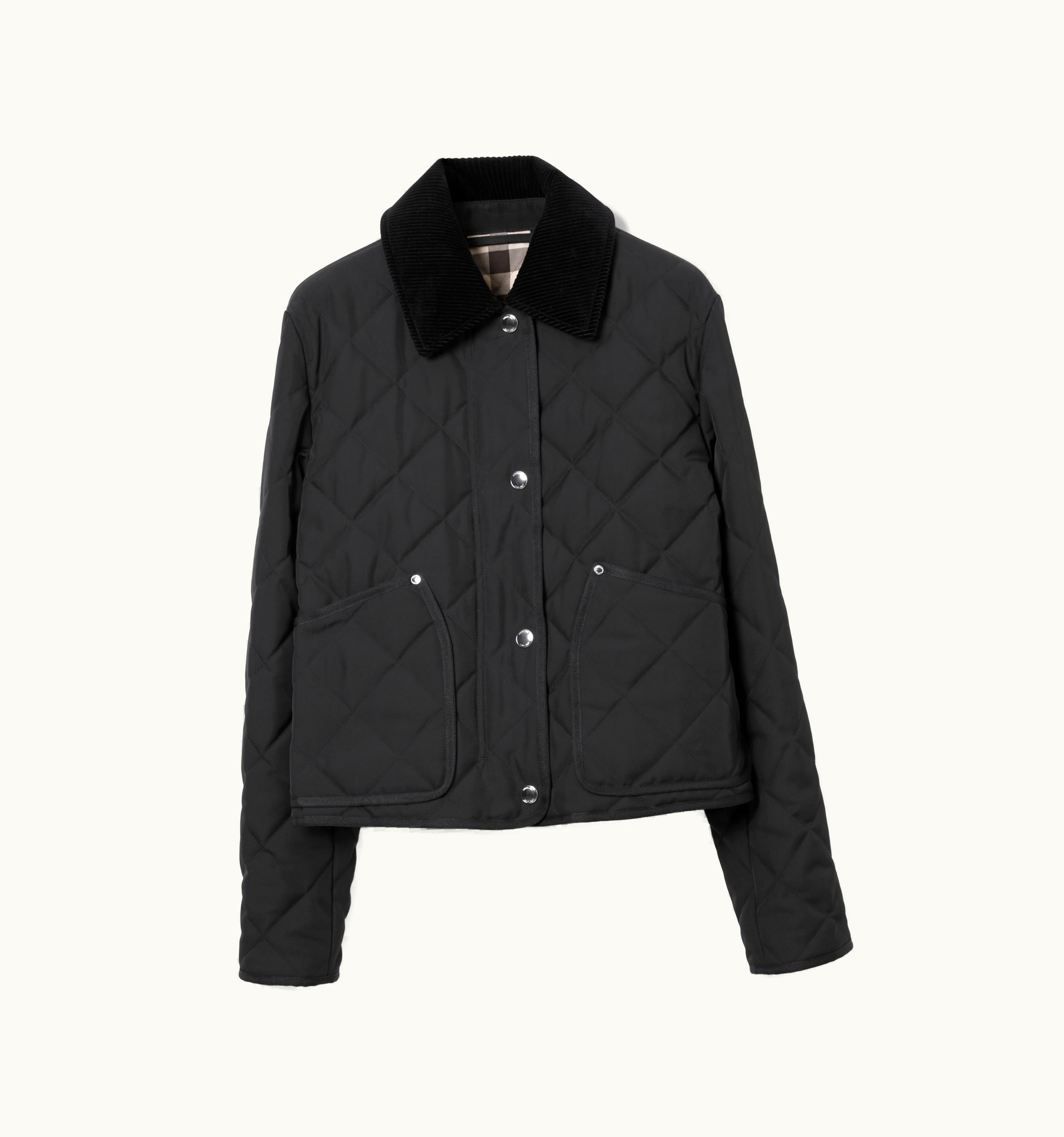 Burberry Burberry Corduroy Collar Diamond Quilted Cropped Barn Jacket In Black - Women UZ0139768