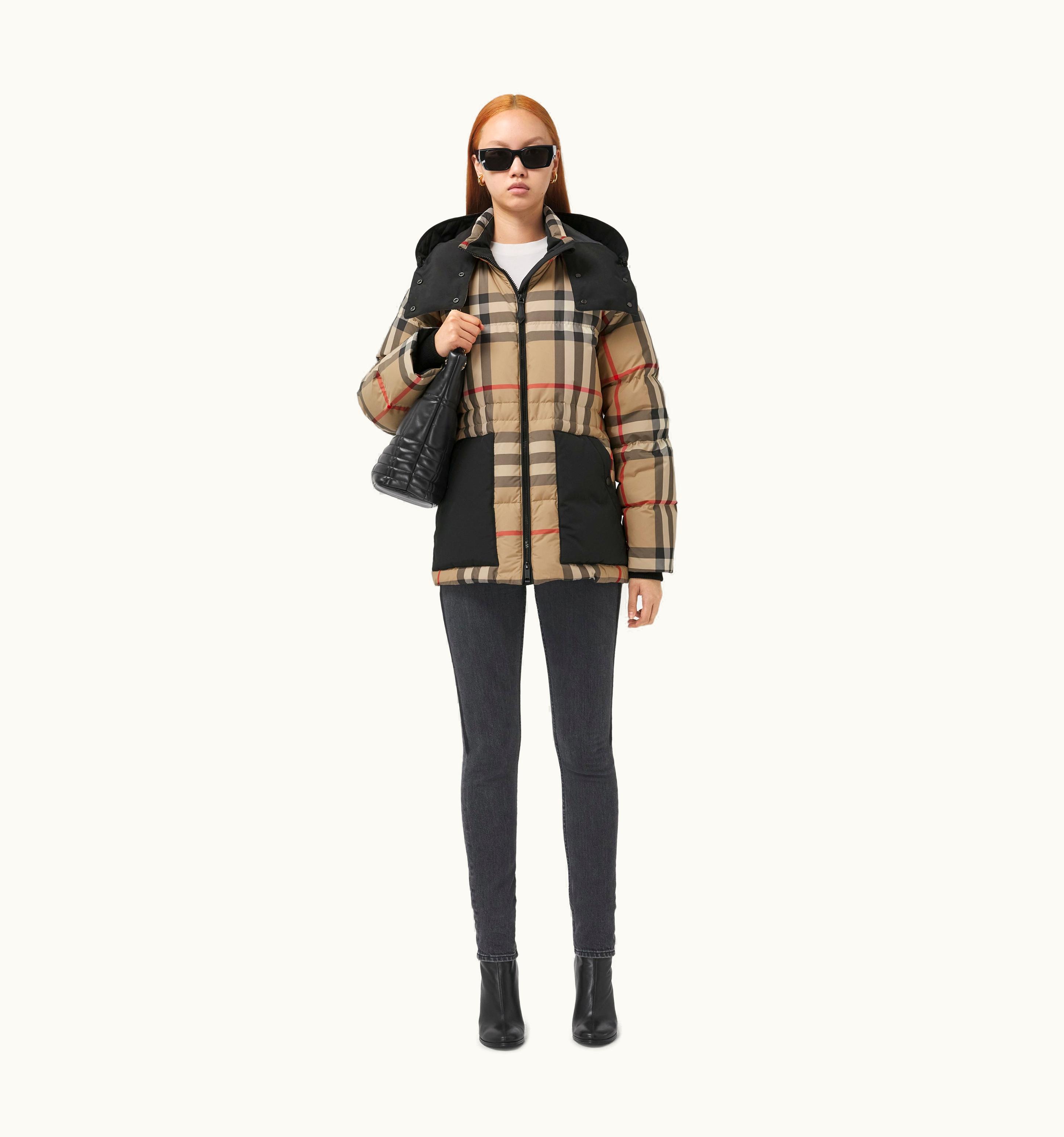 Burberry Burberry Detachable Hood Check Puffer Jacket In Archive Beige - Women UZ0139788