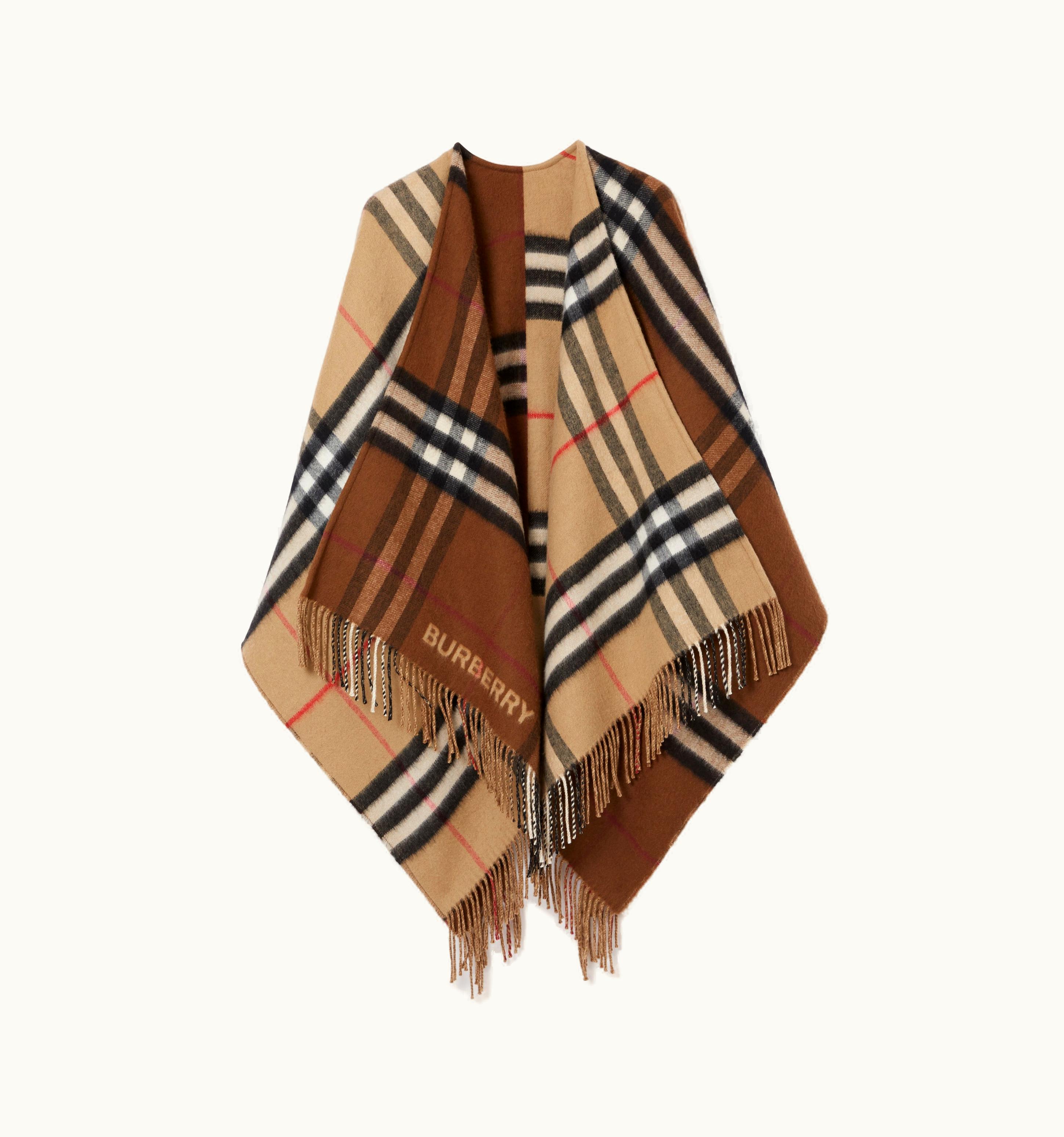 Burberry Burberry Contrast Check Wool Cashmere Cape In Archive Beige/Dark Birch Brown UZ0139808
