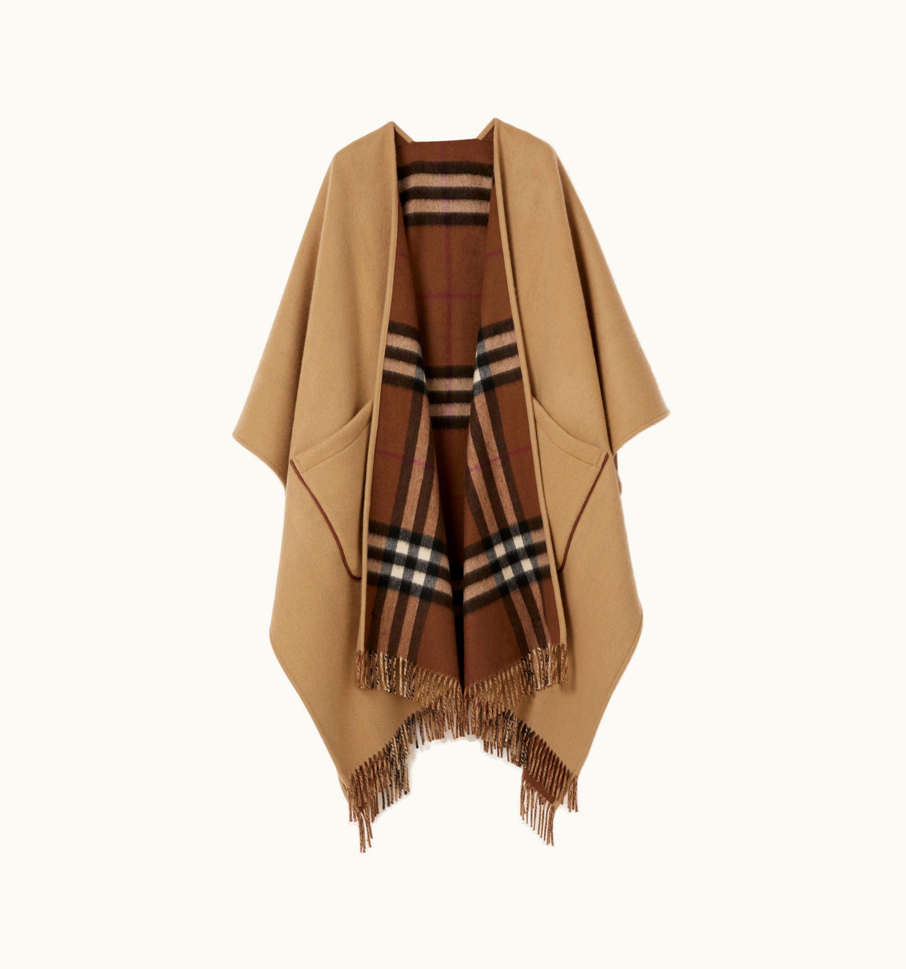 Burberry Burberry Check Panel Wool Cashmere Cape In Archive Beige UZ0139810