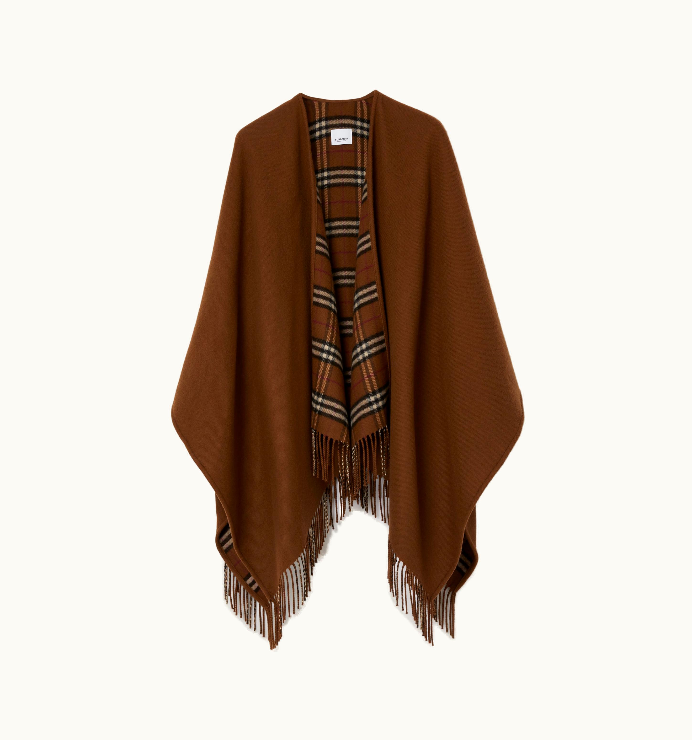 Burberry Burberry Check Wool Reversible Cape In Dark Birch Brown UZ0139813