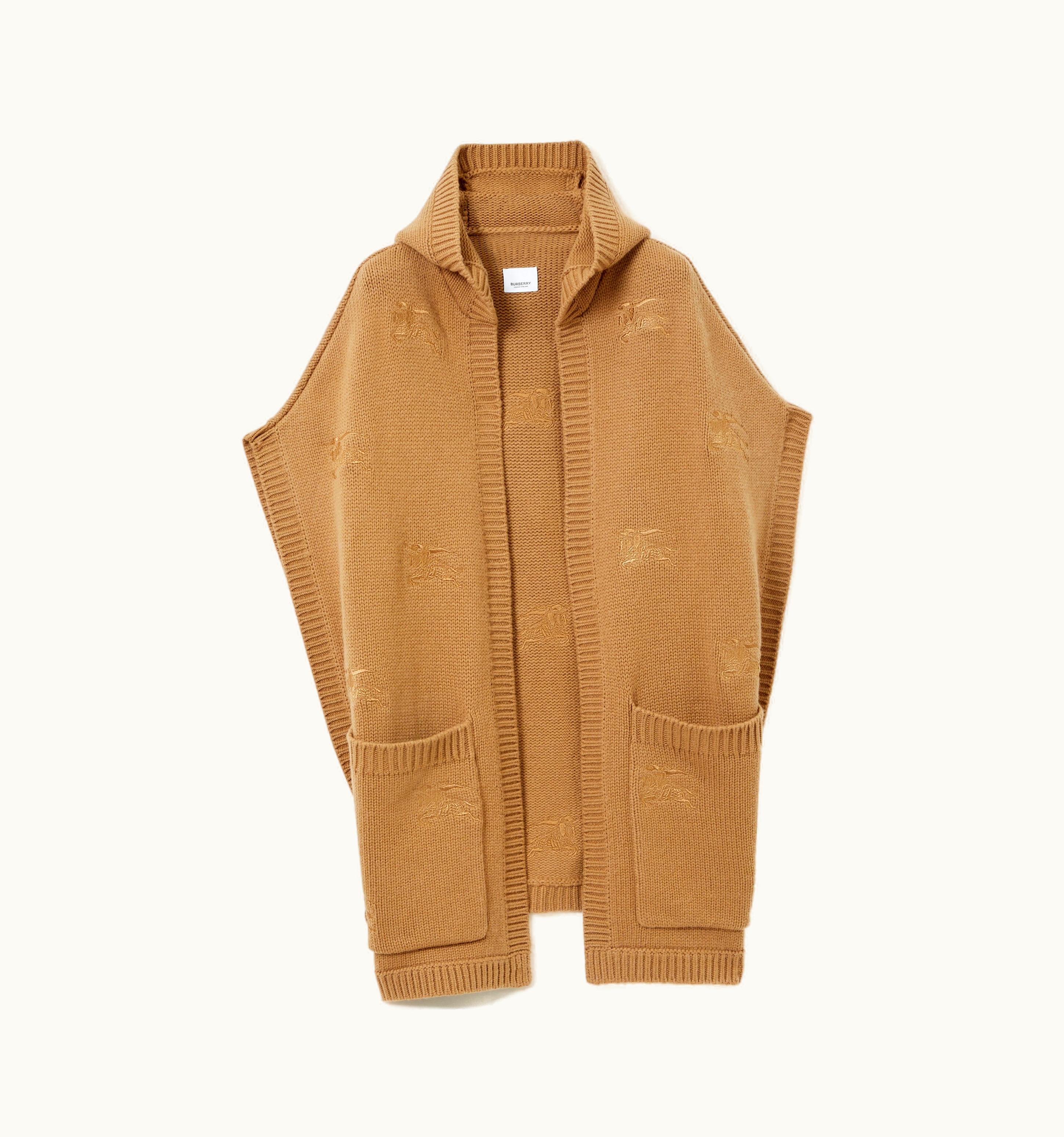 Burberry Burberry Embroidered Ekd Wool Cashmere Hooded Cape In Camel UZ0139816