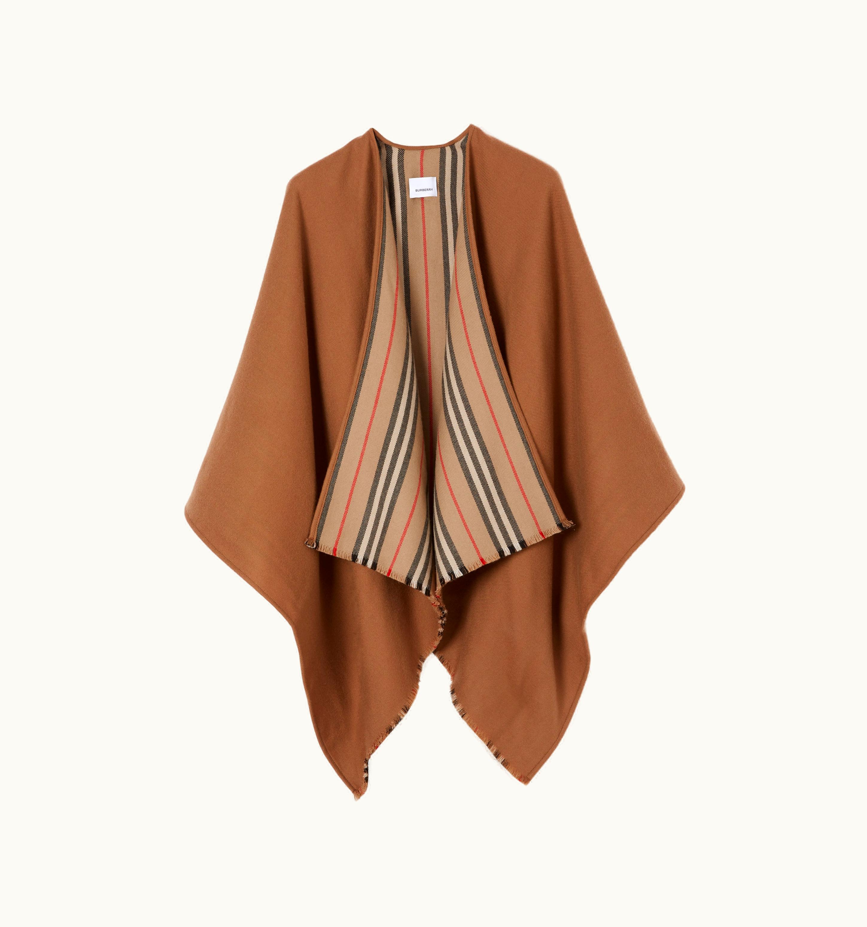 Burberry Burberry Icon Stripe Wool Reversible Cape In Flaxseed