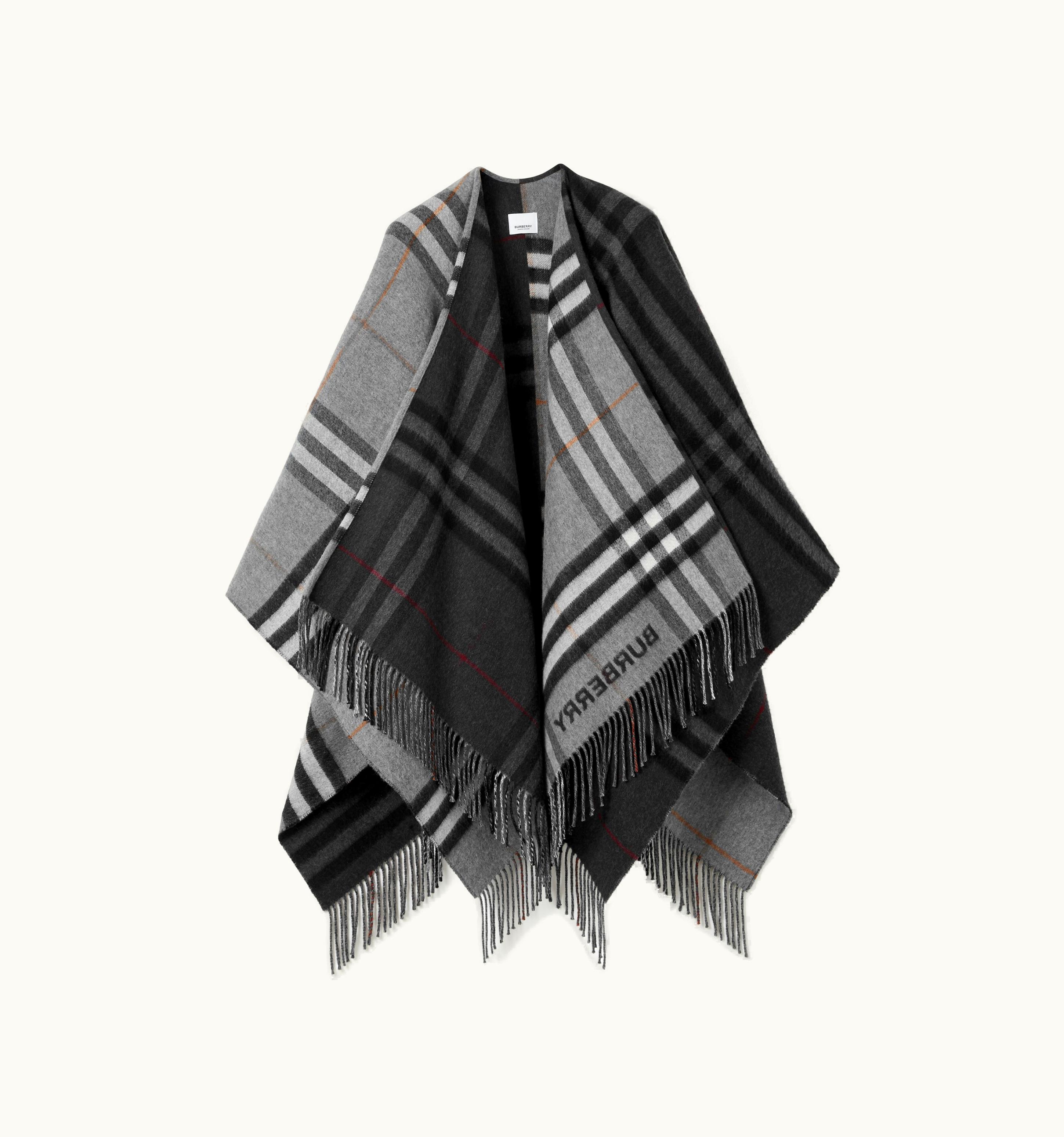 Burberry Burberry Contrast Check Wool Cashmere Jacquard Cape In Grey/Charcoal UZ0139821