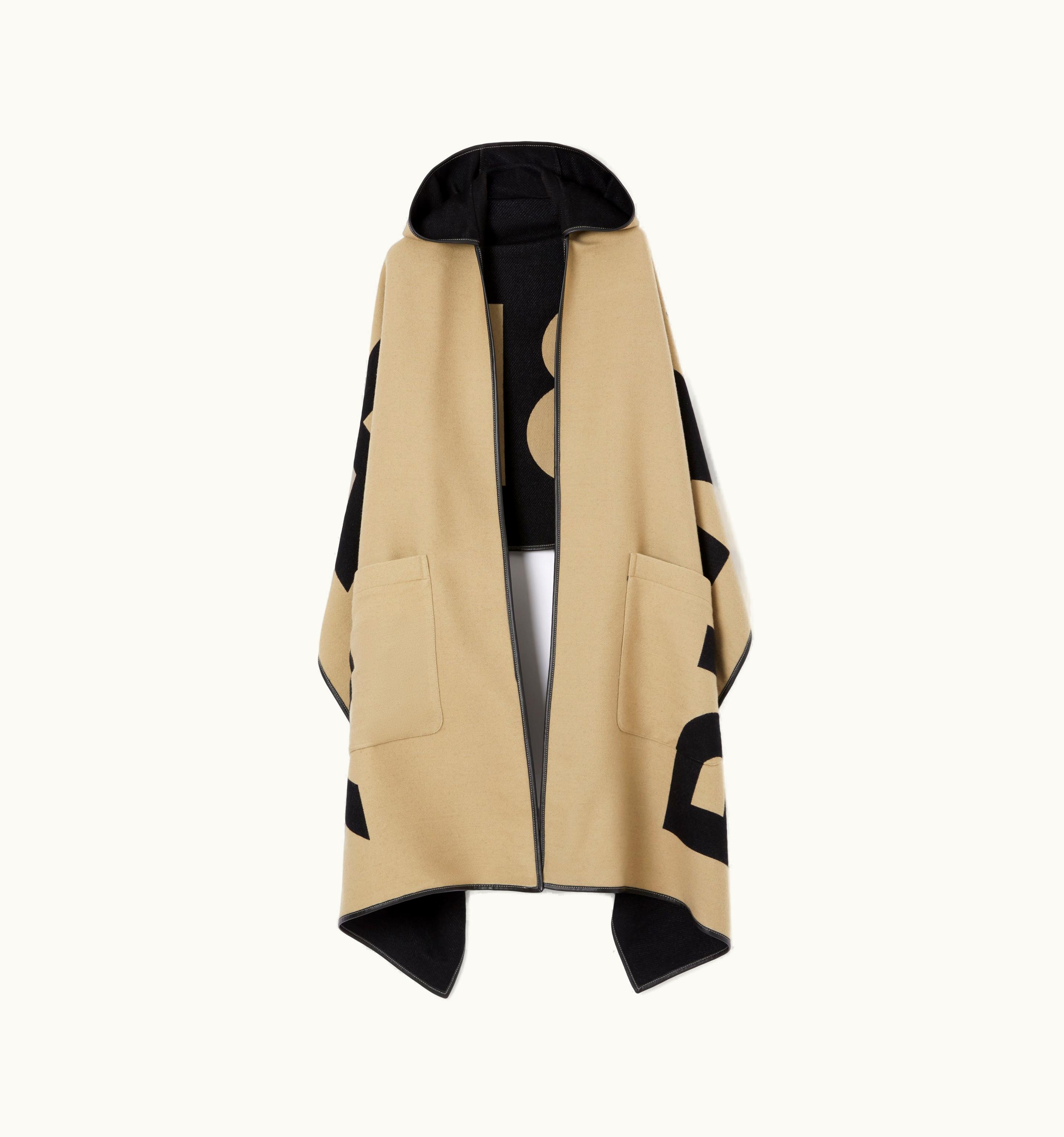 Burberry Burberry Logo Wool Cotton Jacquard Hooded Cape In Archive Beige UZ0139825