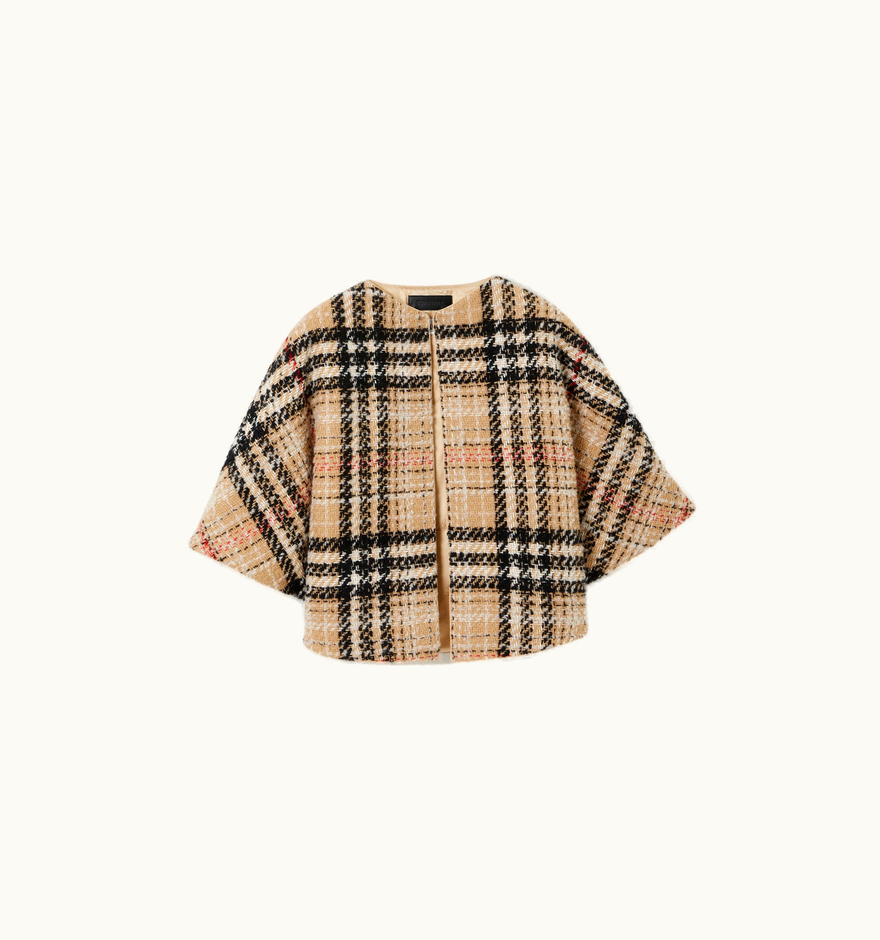 Burberry Burberry Exaggerated Check Cashmere Silk Tweed Cape In Archive Beige - Women