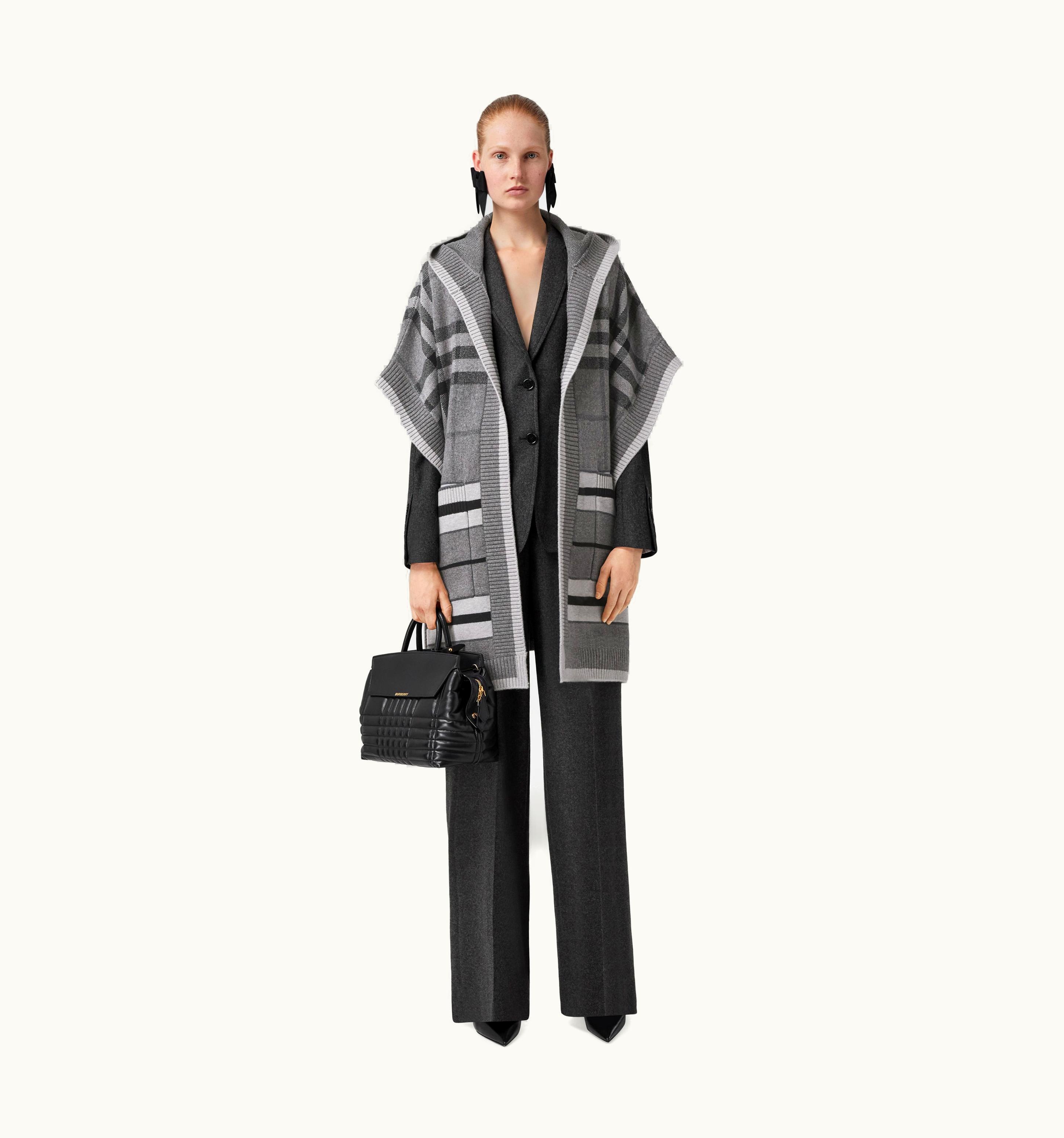 Burberry Burberry Check Wool Cashmere Blend Hooded Cape In Mid Grey UZ0139829