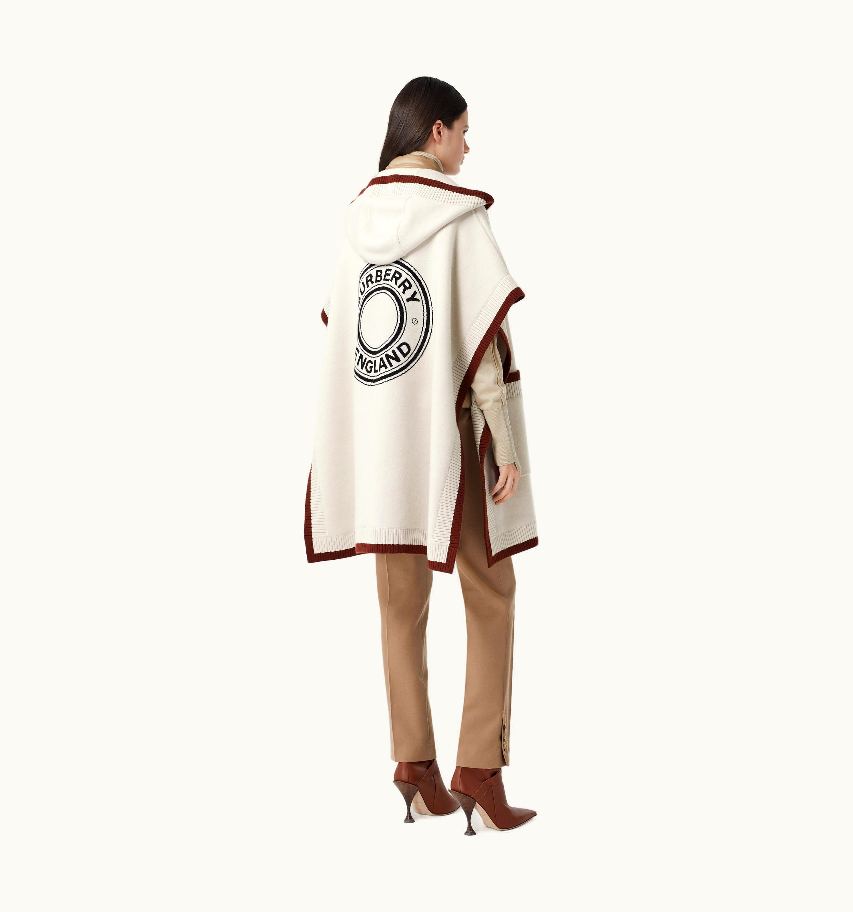 Burberry Burberry Logo Graphic Wool Cashmere Jacquard Hooded Cape In Canvas