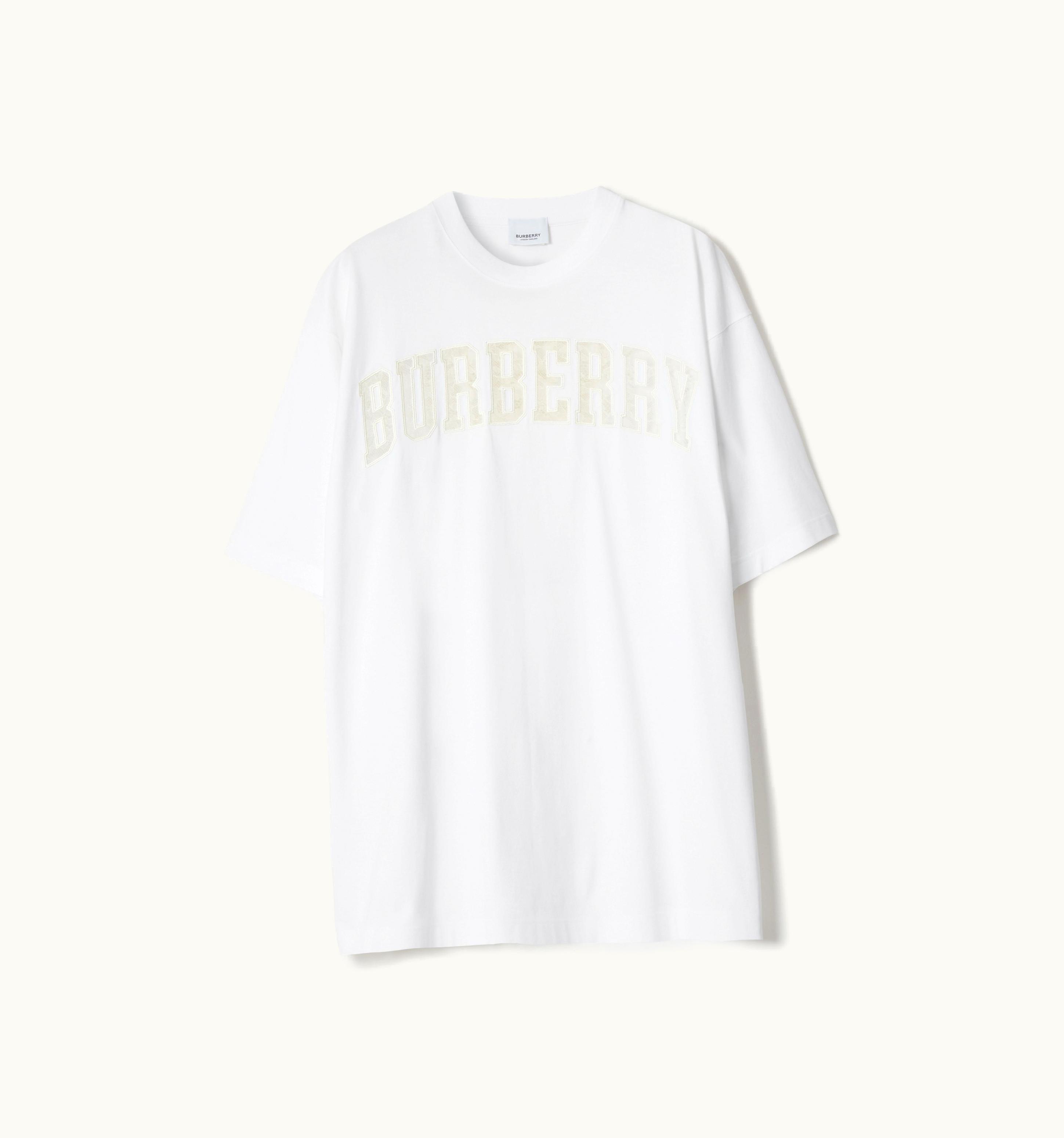 Burberry Burberry Lace Logo Cotton Oversized T-Shirt In Optic White - Women