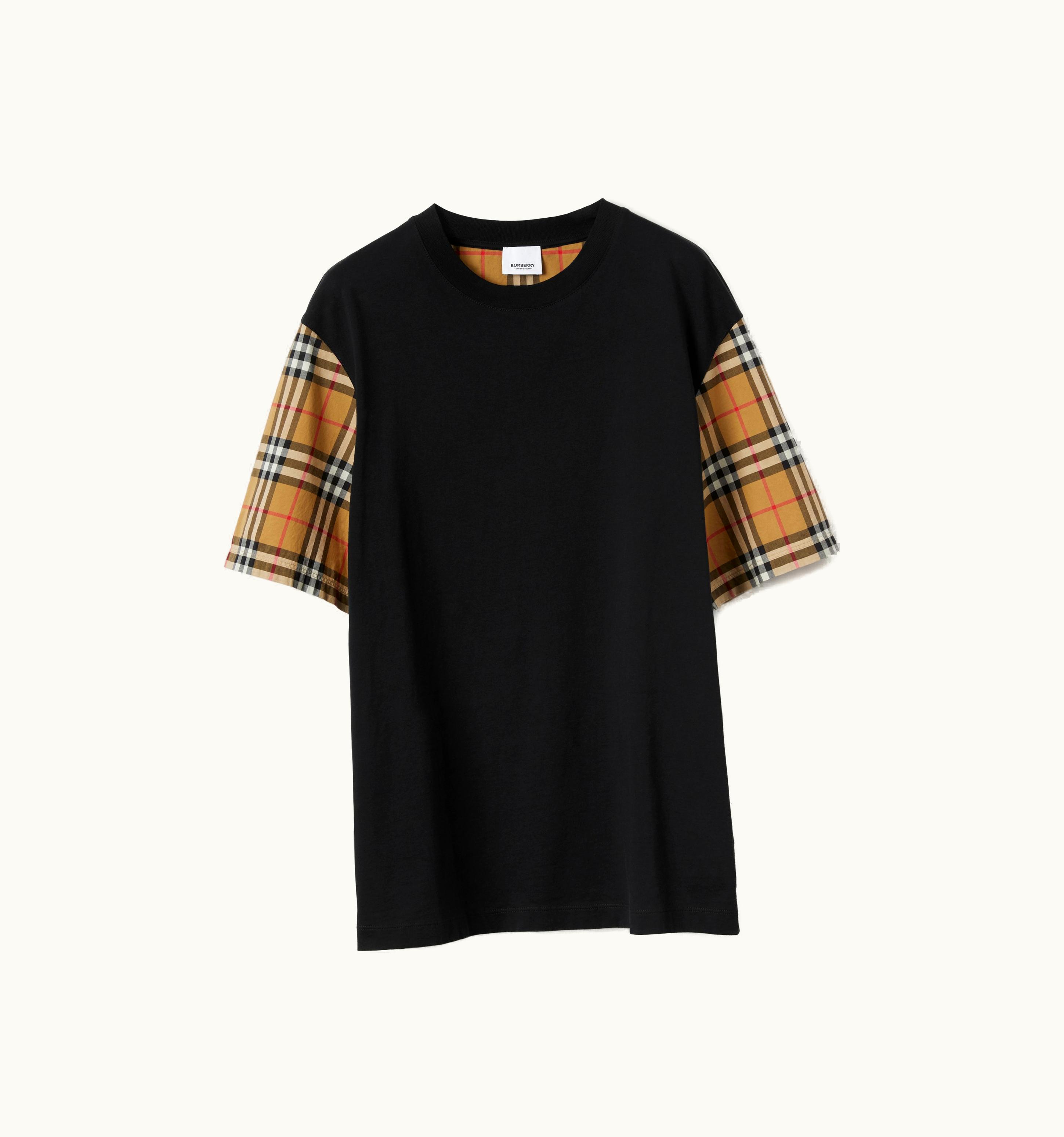 Burberry Burberry Vintage Check Sleeve Cotton Oversized T-Shirt In Black UZ0139844
