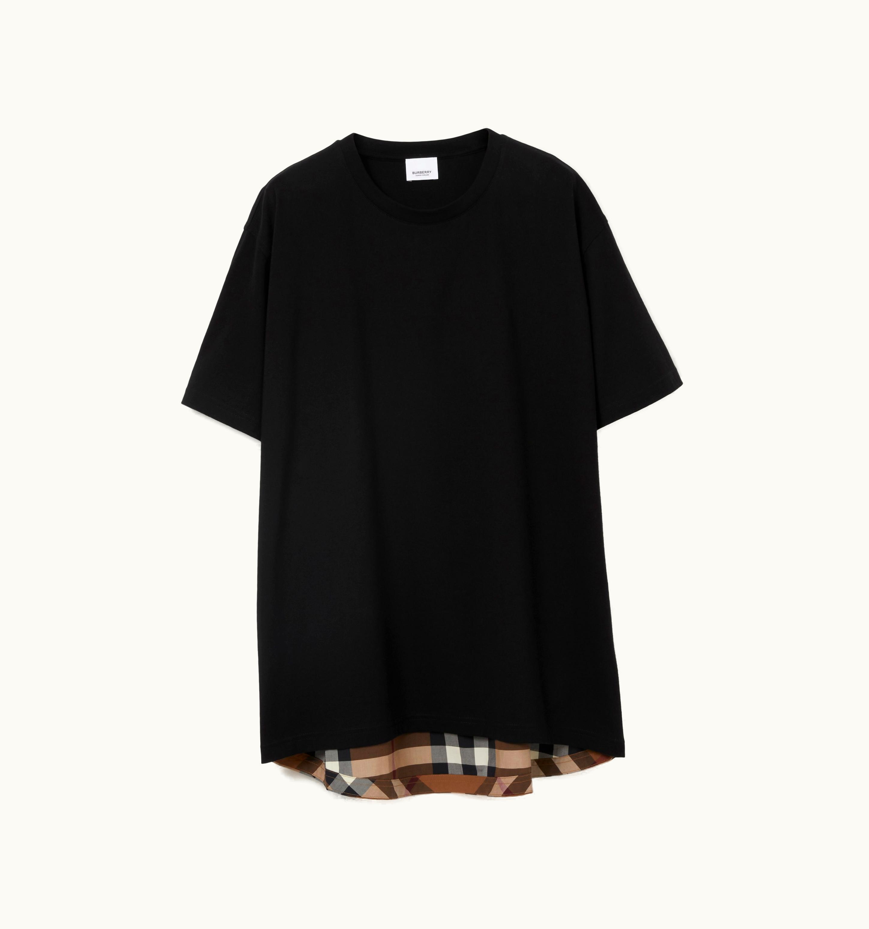 Burberry Burberry Check Panel Cotton Oversized T-Shirt In Black
