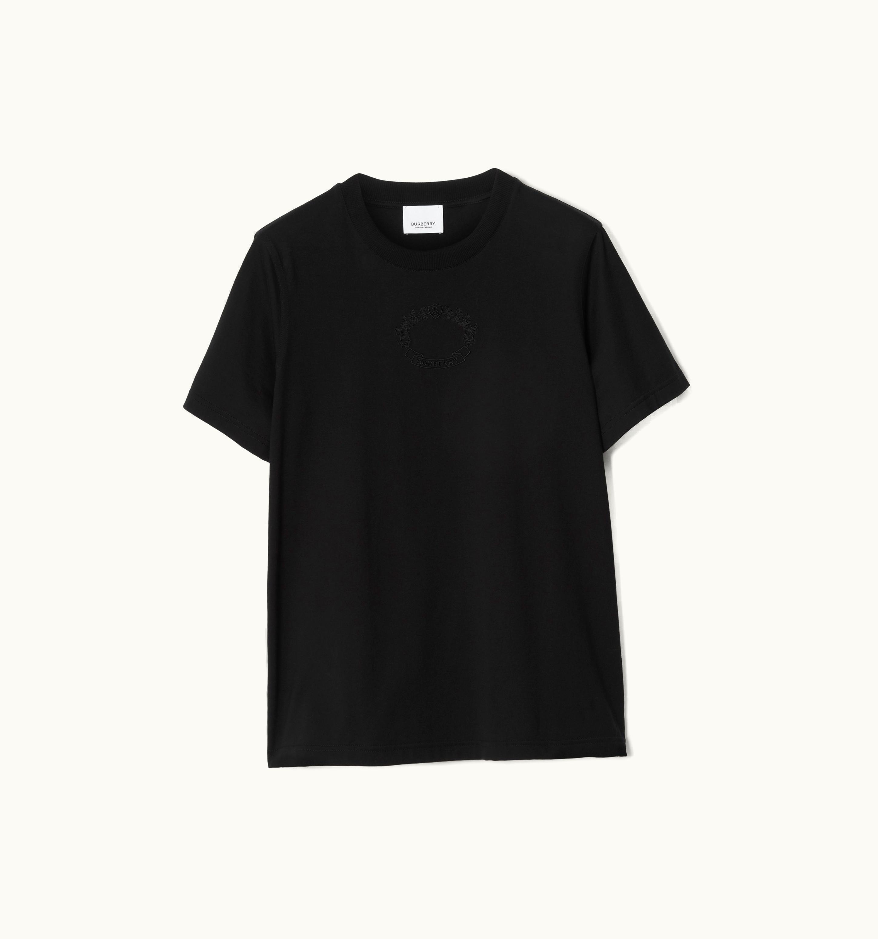 Burberry Burberry Embroidered Oak Leaf Crest Cotton T-Shirt In Black - Women UZ0139855