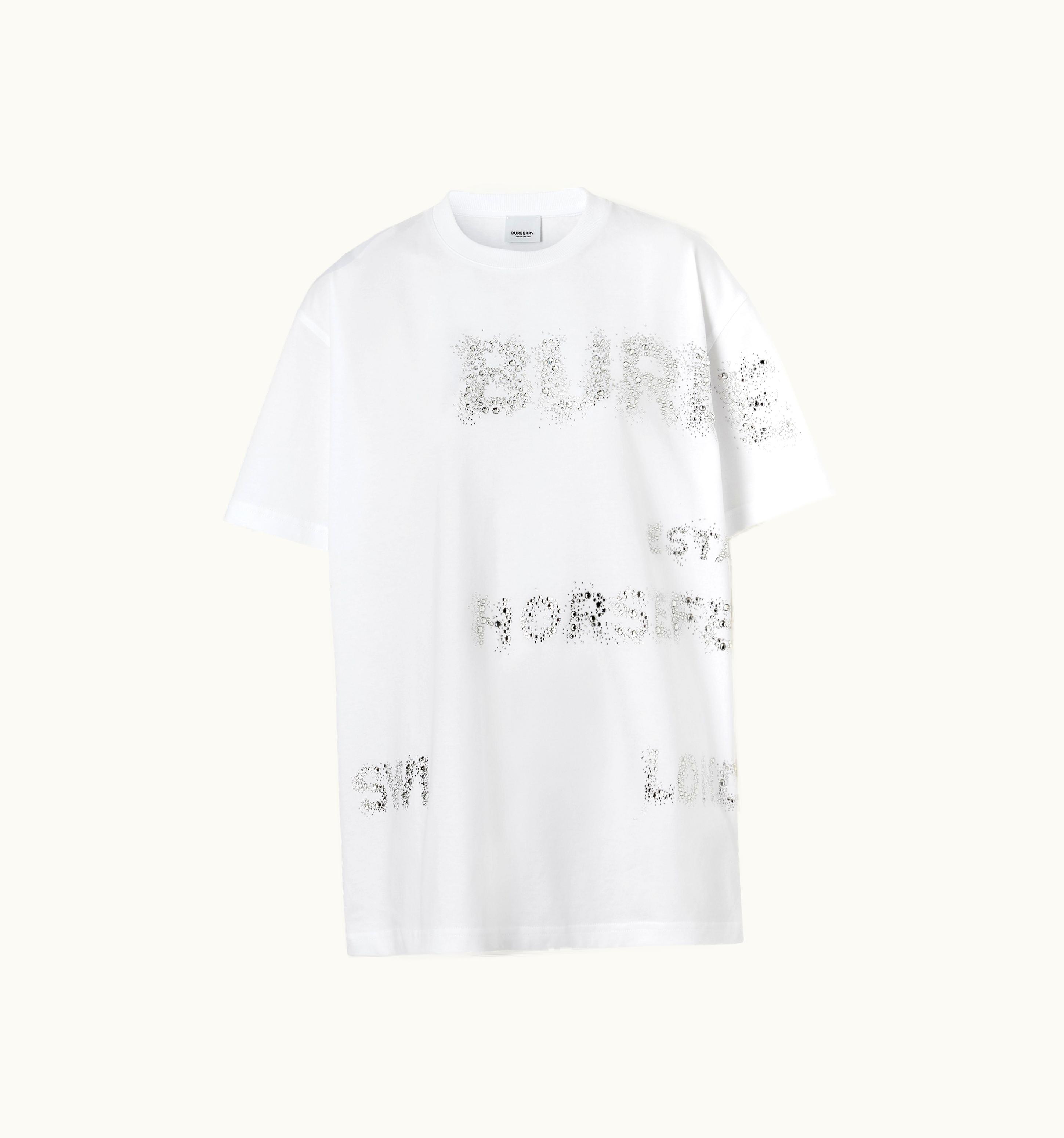 Burberry Burberry Crystal Horseferry Cotton Oversized T-Shirt In White - Women
