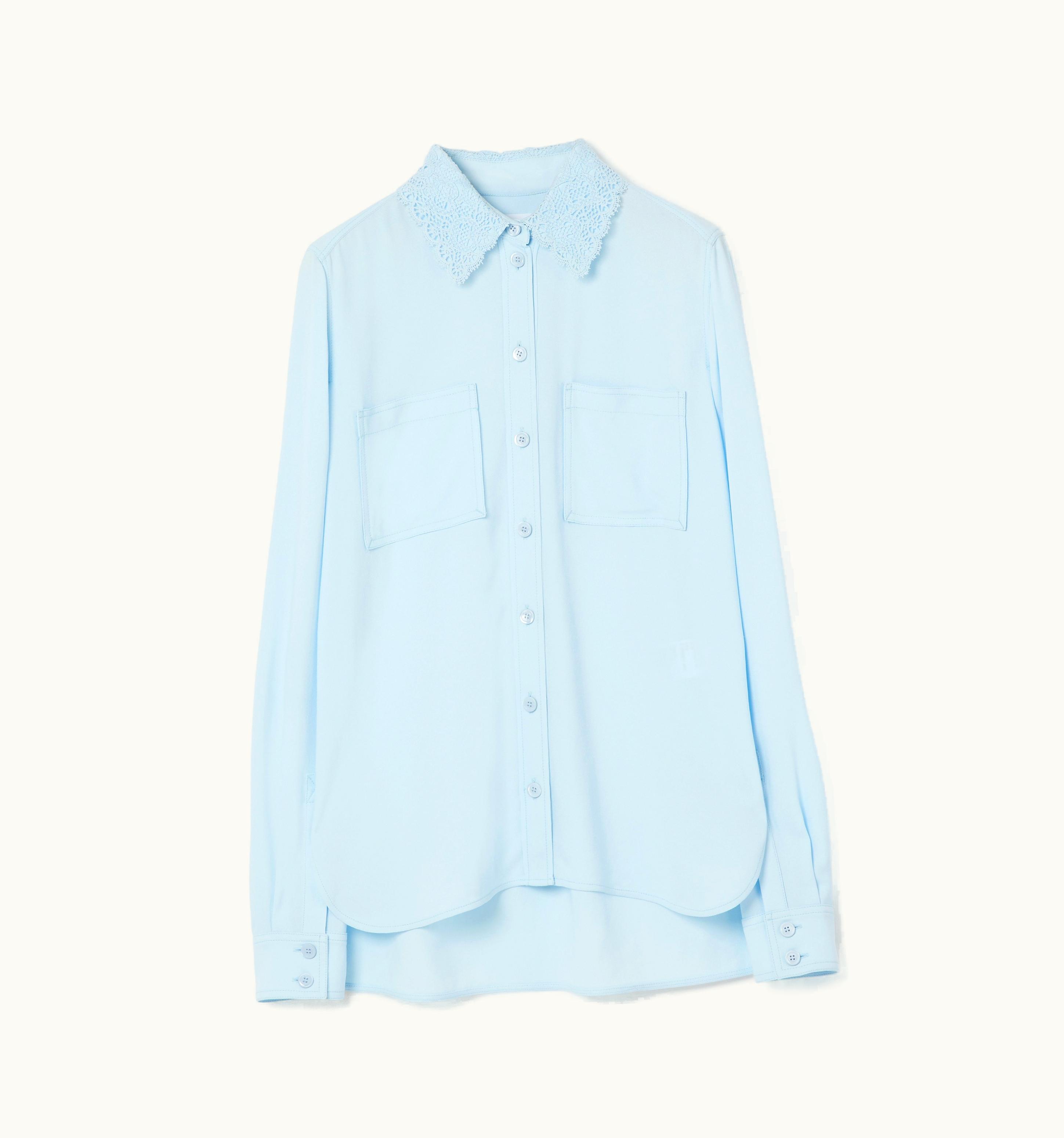Burberry Burberry Lace Collar Viscose Shirt In Glacier Blue - Women
