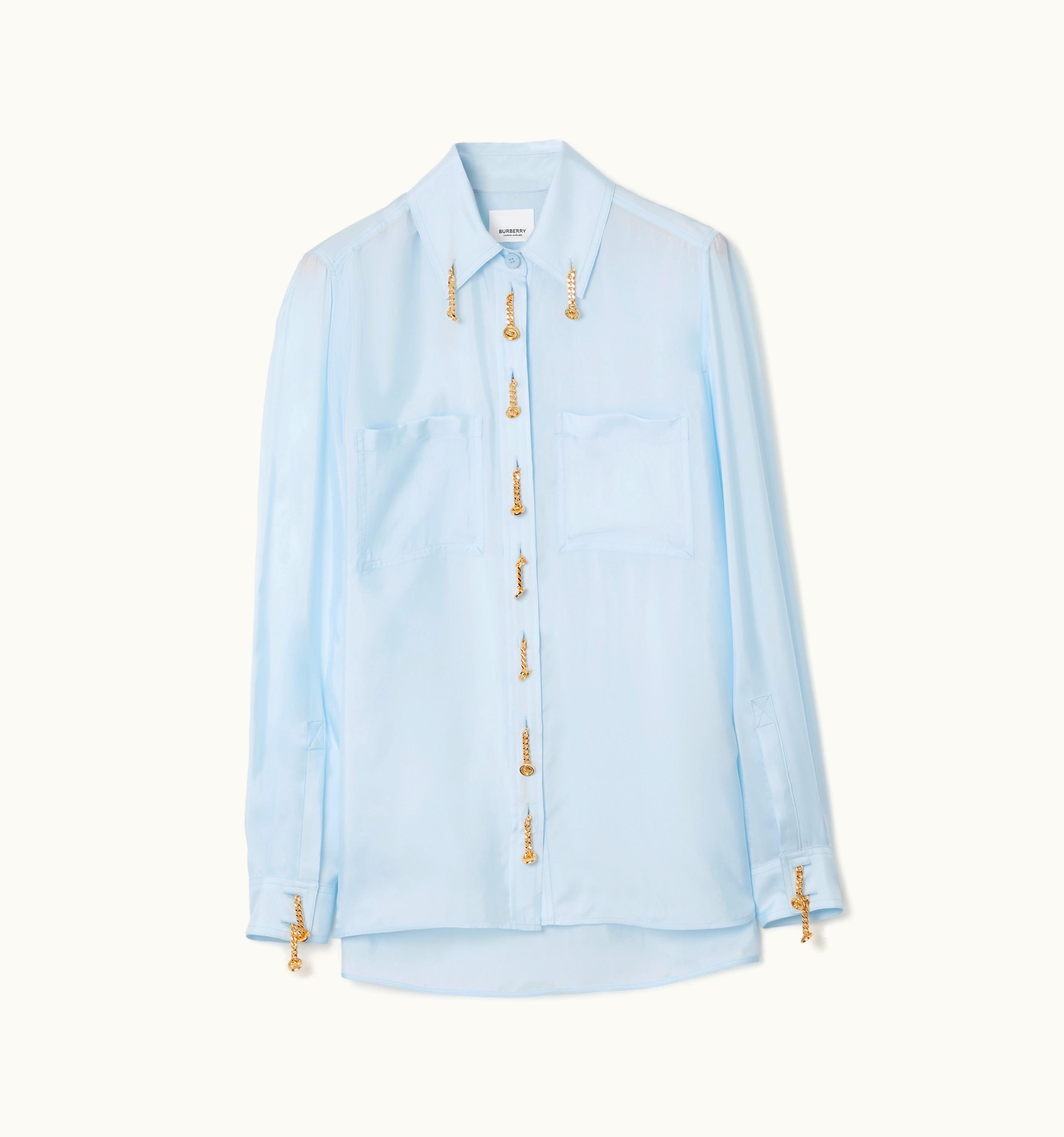 Burberry Burberry Chain-Link Button Viscose Blend Shirt In Glacier Blue - Women