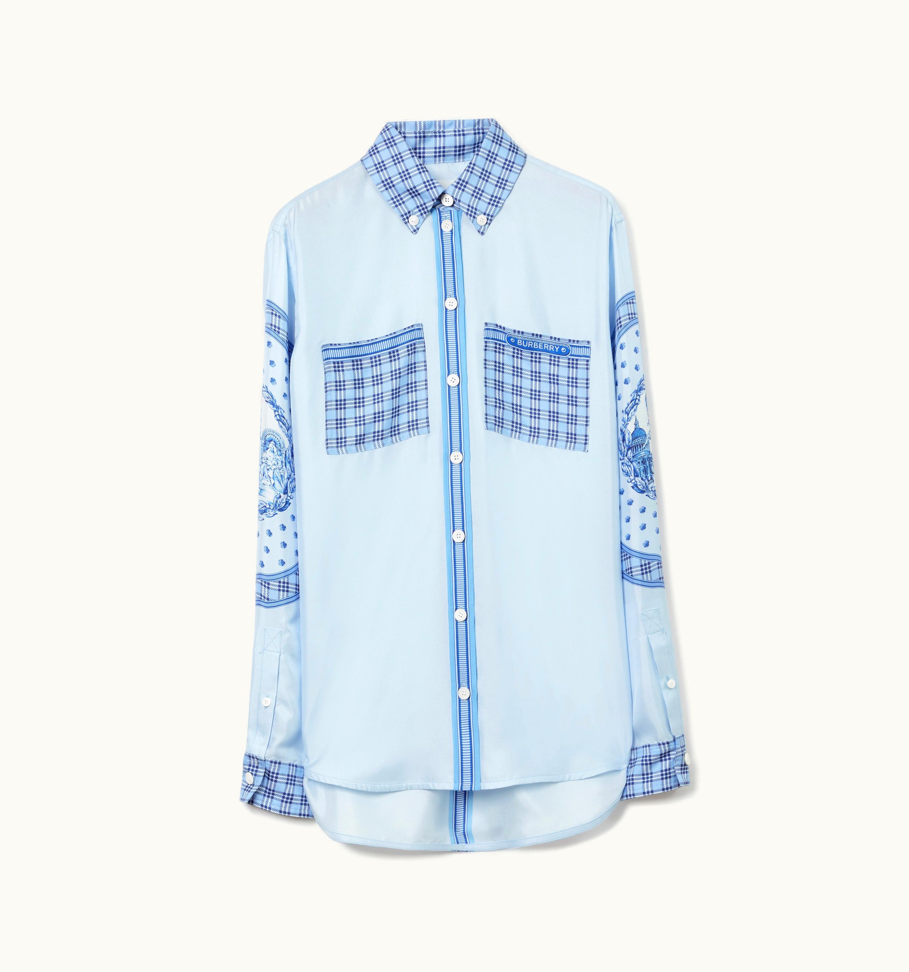 Burberry Burberry Monuments Print Silk Oversized Shirt In Foxglove Blue - Women UZ0139892