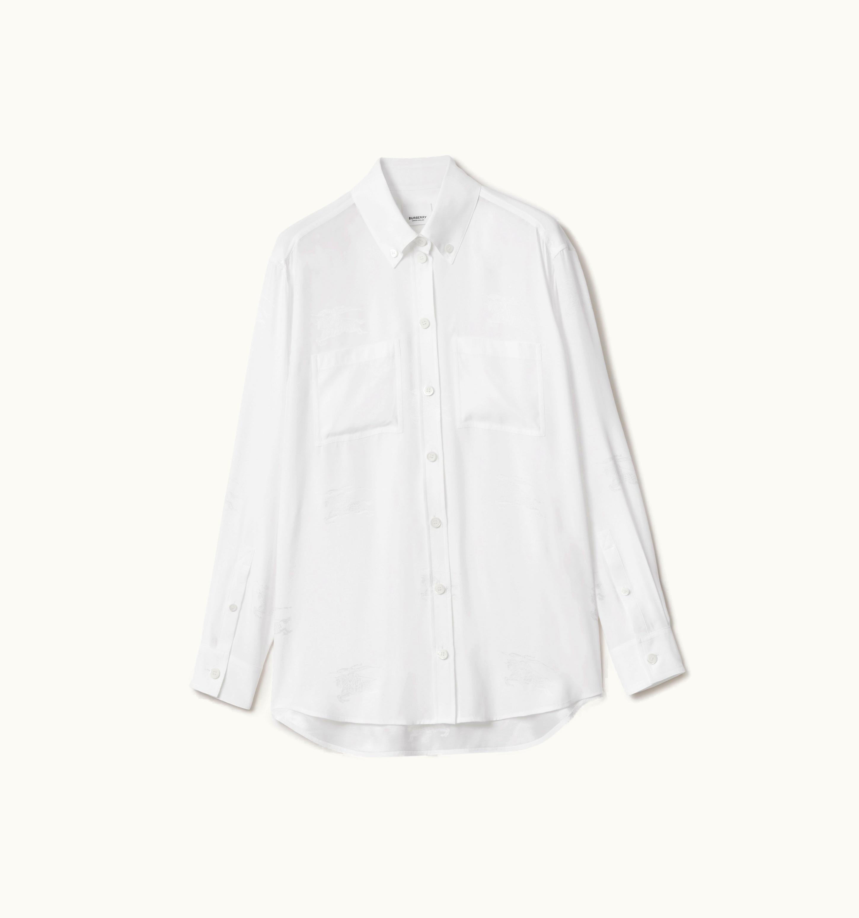 Burberry Burberry Ekd Silk Jacquard Oversized Shirt In Optic White - Women