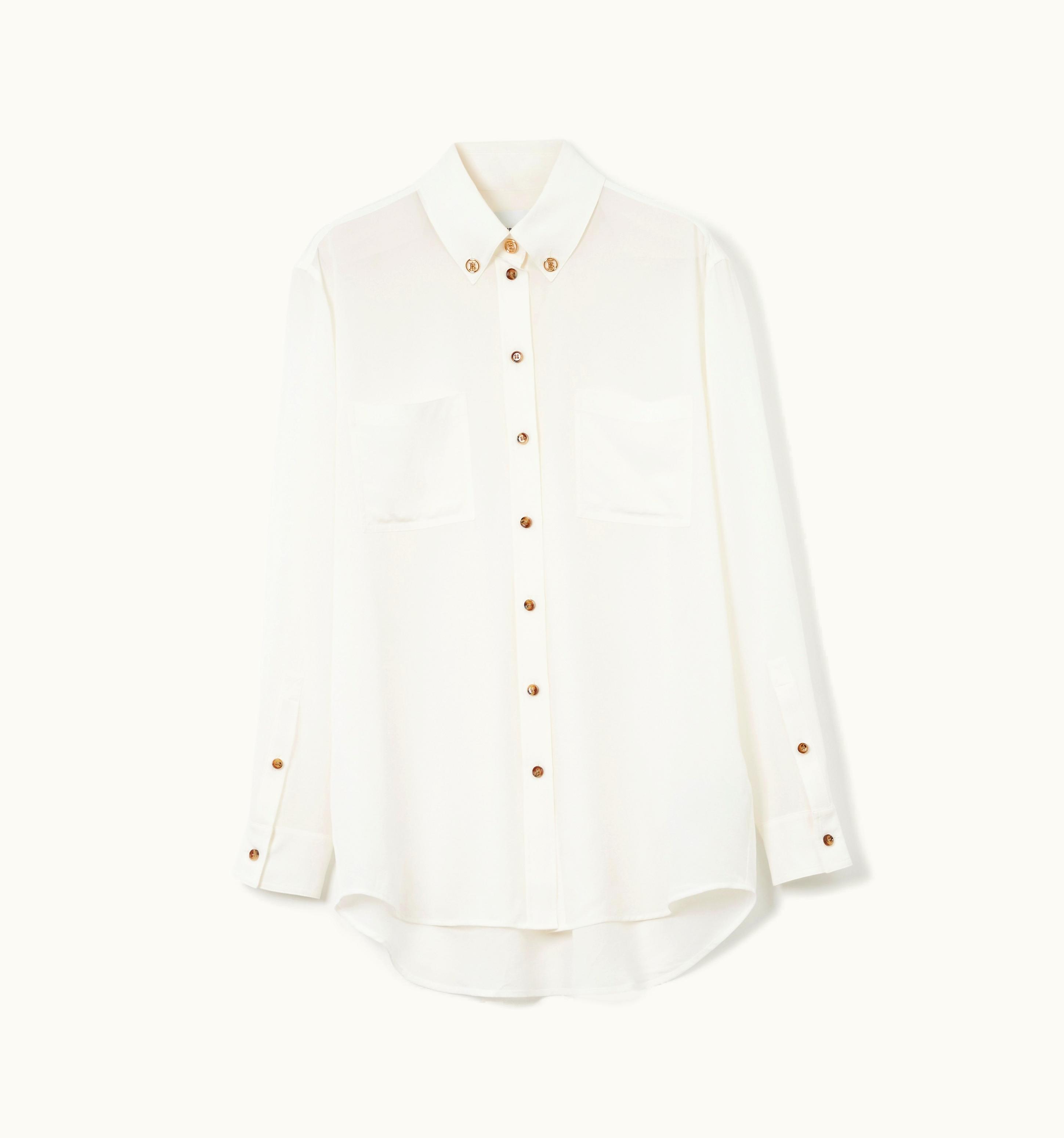 Burberry Burberry Monogram Motif Silk Oversized Shirt In Natural White - Women