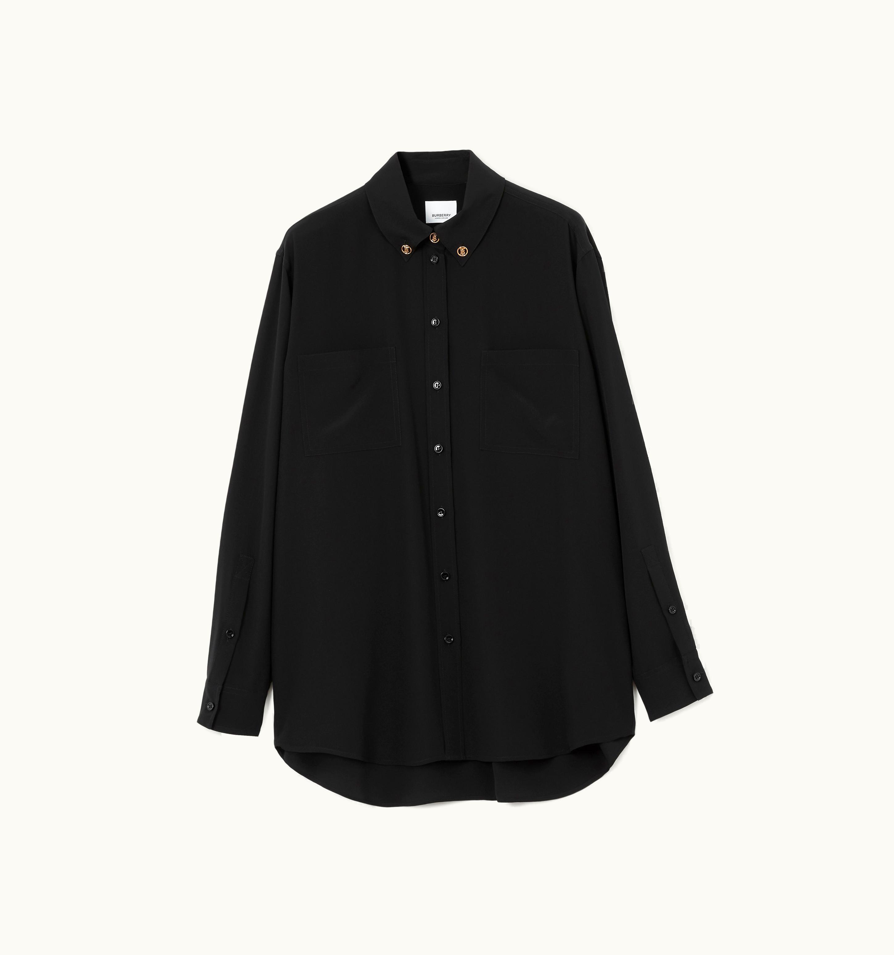 Burberry Burberry Monogram Motif Silk Oversized Shirt In Black - Women