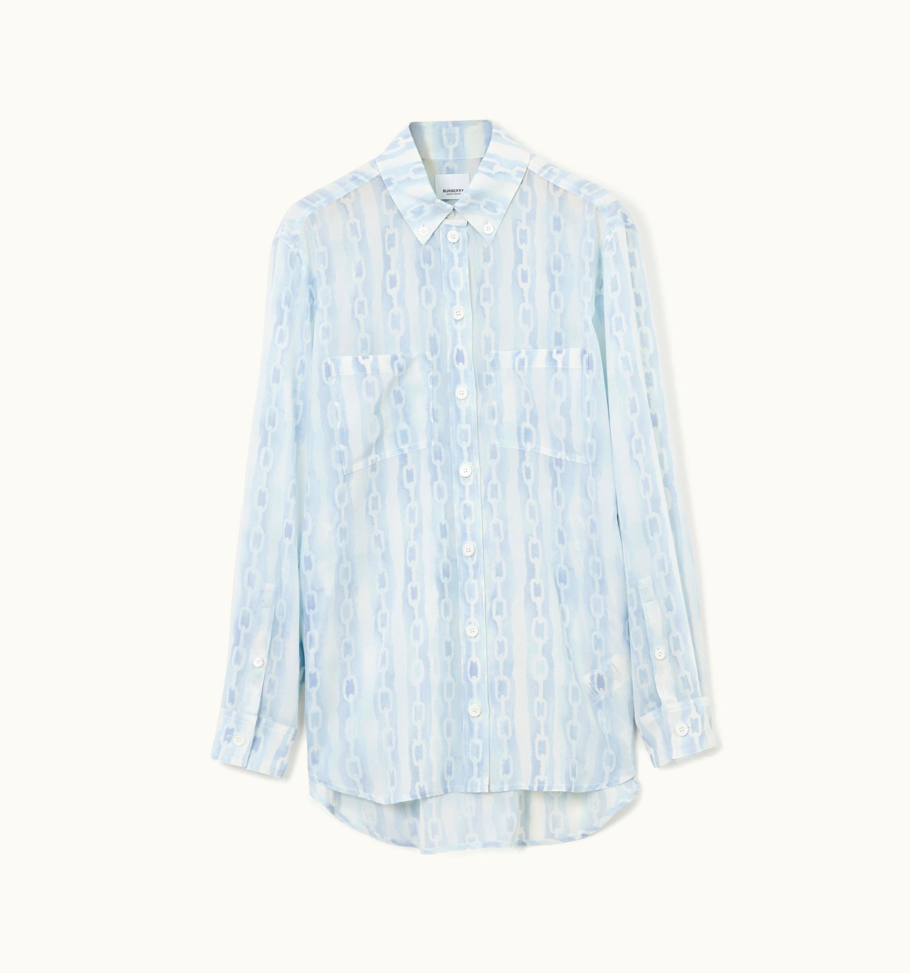 Burberry Burberry Button-Down Collar Chain Print Silk Oversized Shirt In White - Women