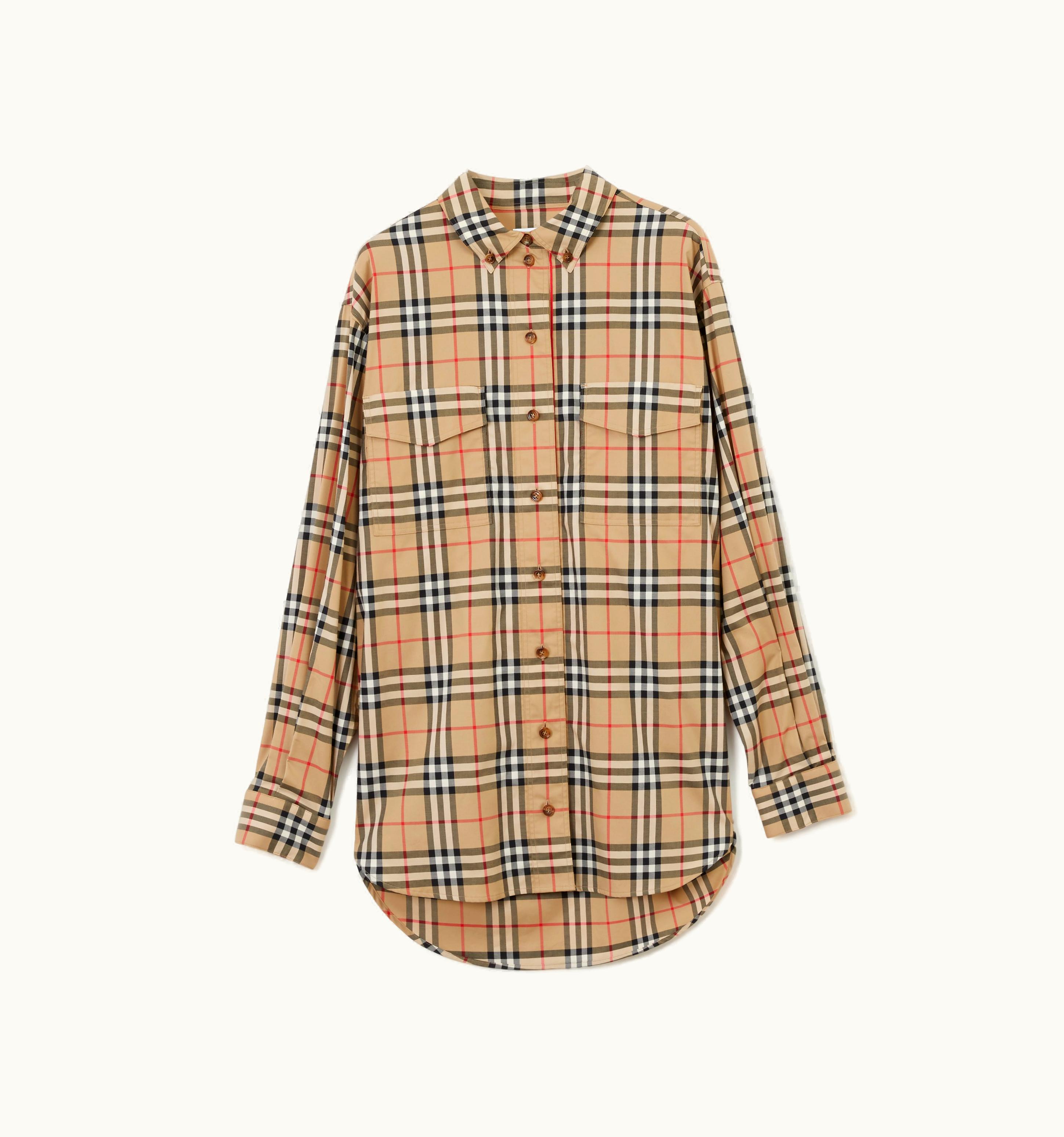 Burberry Burberry Check Icon Stripe Stretch Cotton Twill Oversized Shirt - Women