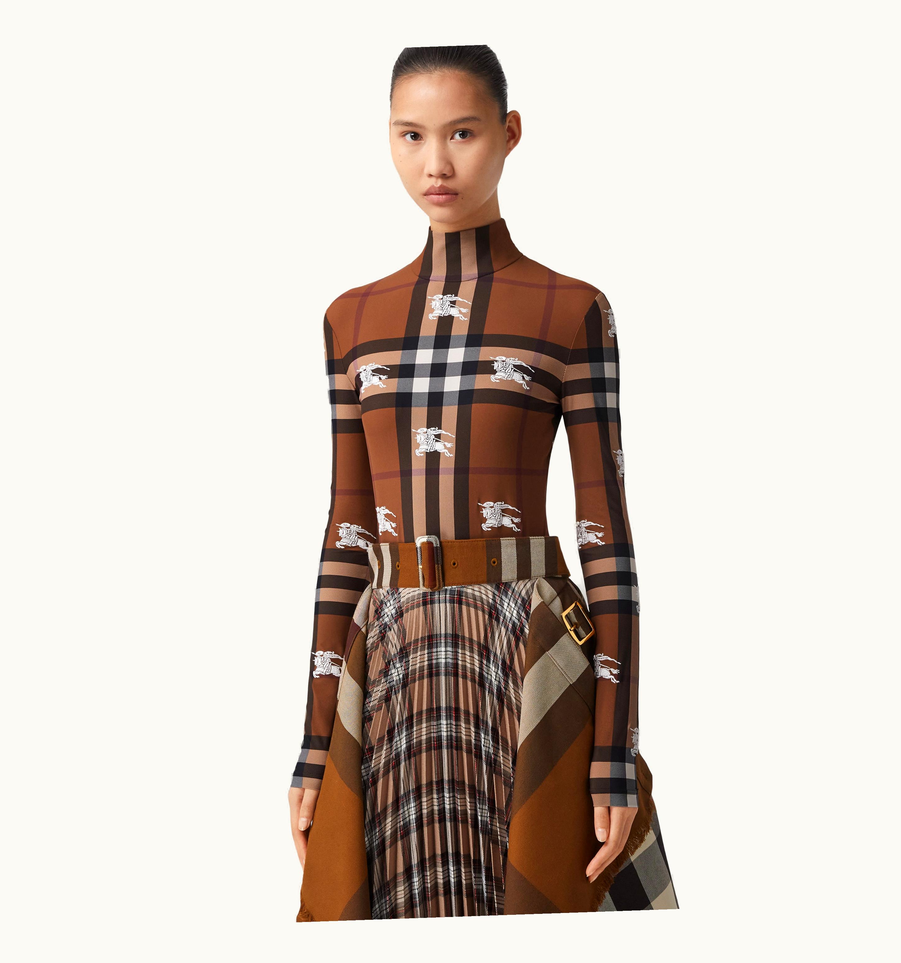 Burberry Burberry Ekd Check Stretch Jersey Bodysuit In Dark Birch Brown - Women