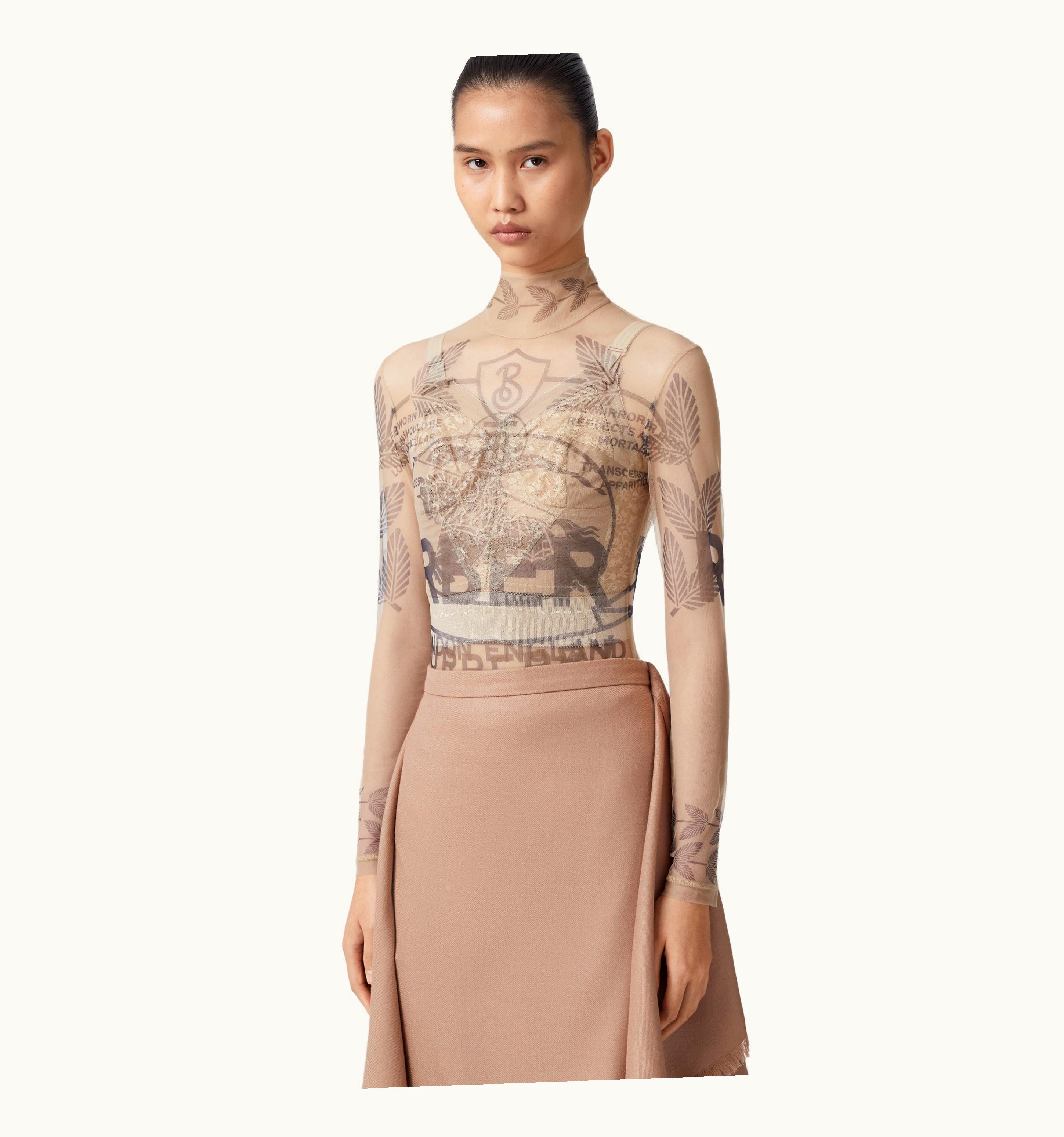 Burberry Burberry Stretch Tulle Turtleneck Bodysuit In Navy - Women