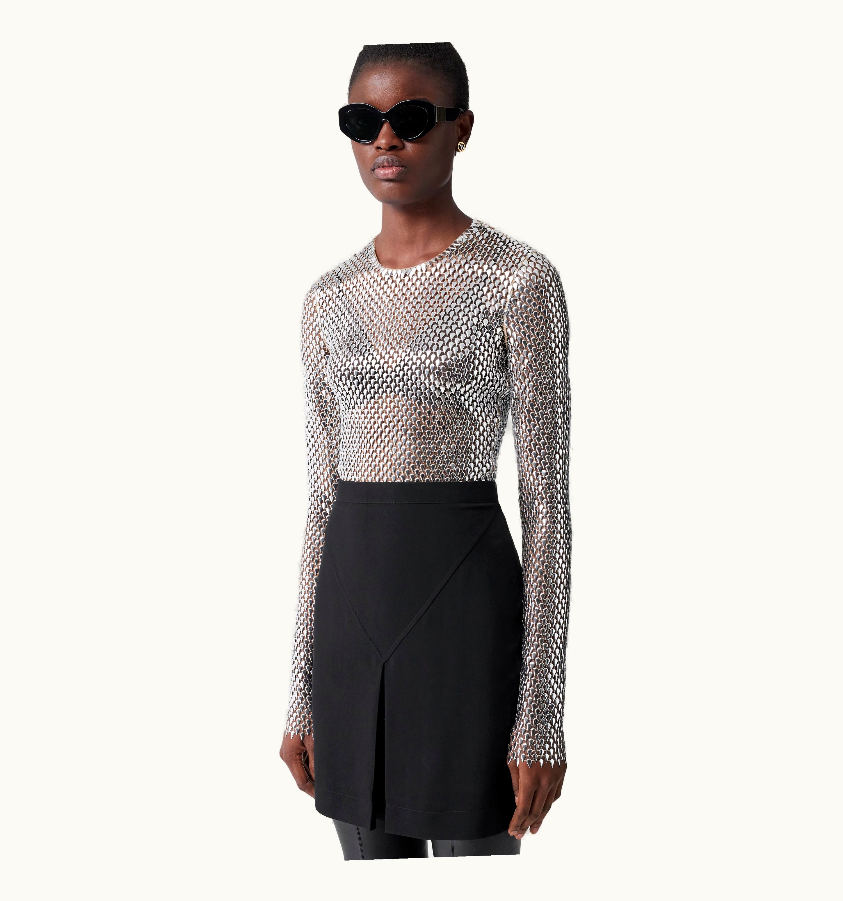 Burberry Burberry Metallic Paillette-Embellished Mesh Top In Silver - Women