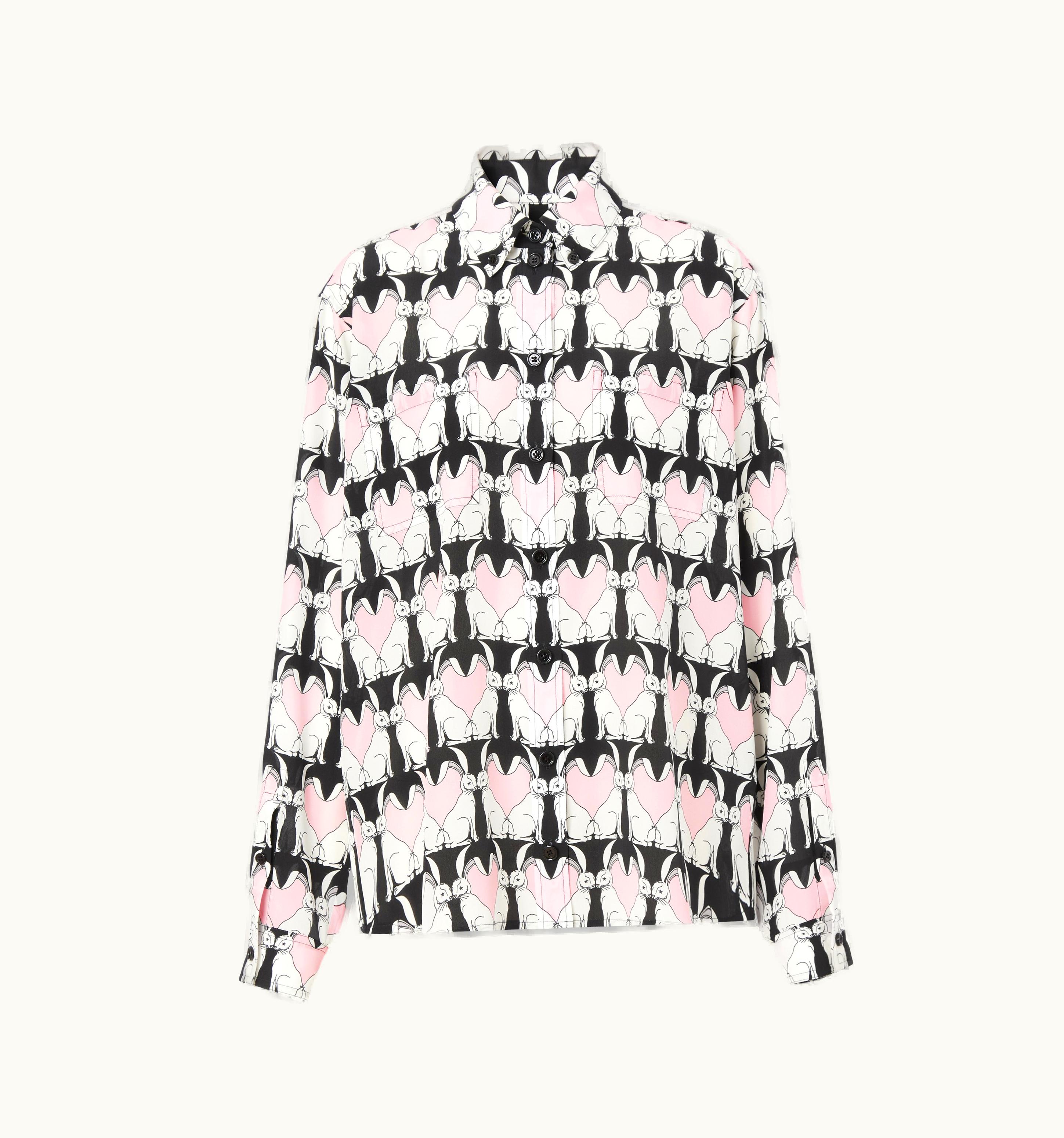 Burberry Burberry Rabbit Print Silk Oversized Shirt In Black - Women