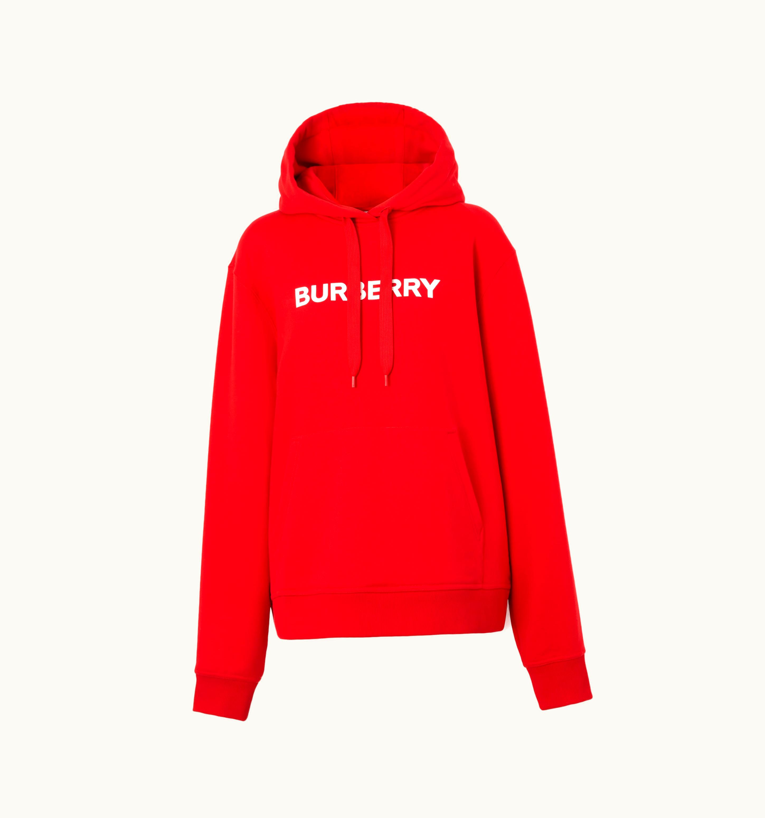 Burberry Burberry Logo Print Cotton Hoodie In Bright Red - Women
