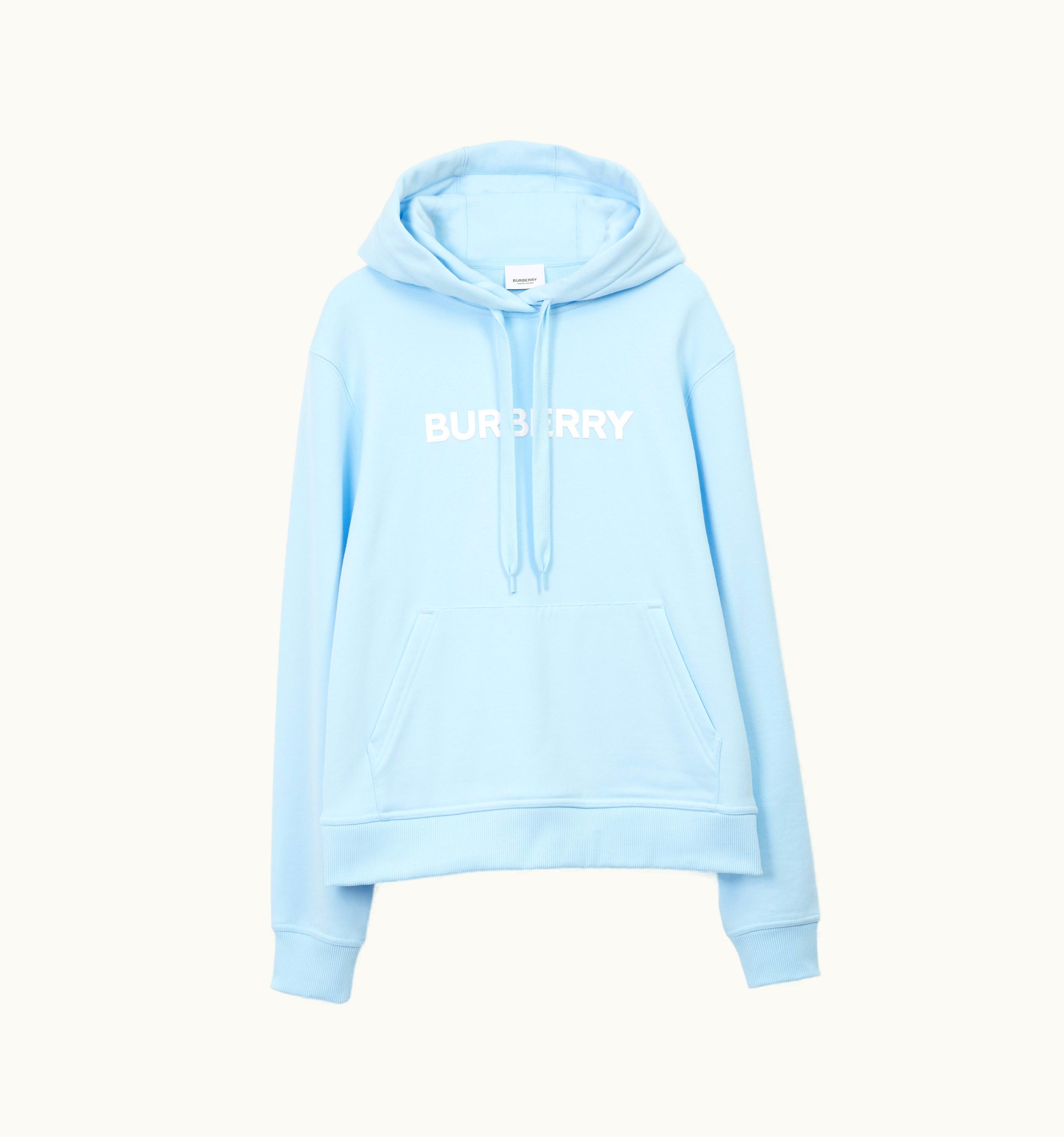 Burberry Burberry Logo Print Cotton Hoodie In Pale Blue - Women