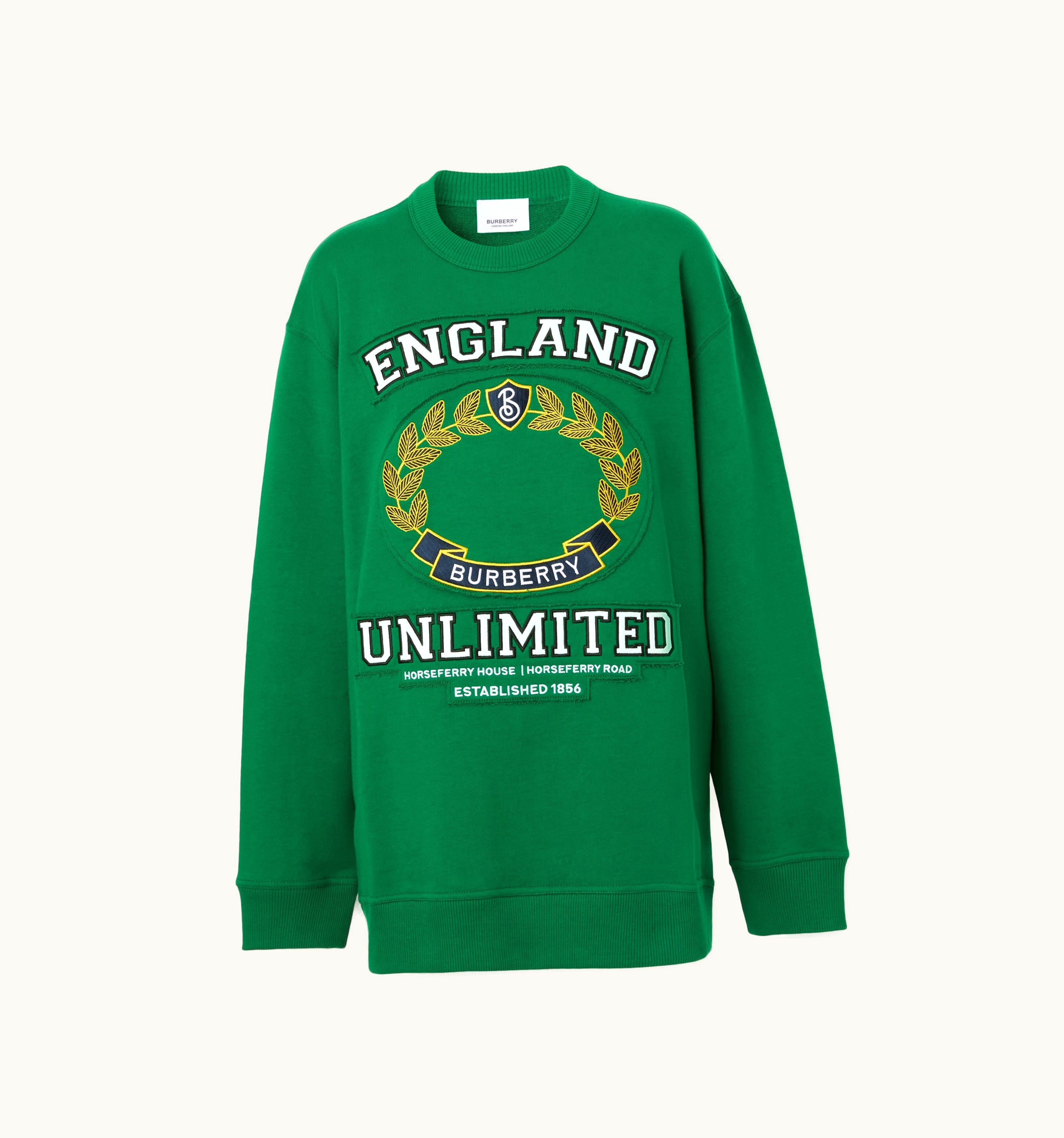 Burberry Burberry College Graphic Cotton Oversized Sweatshirt In Deep Pine Green - Women