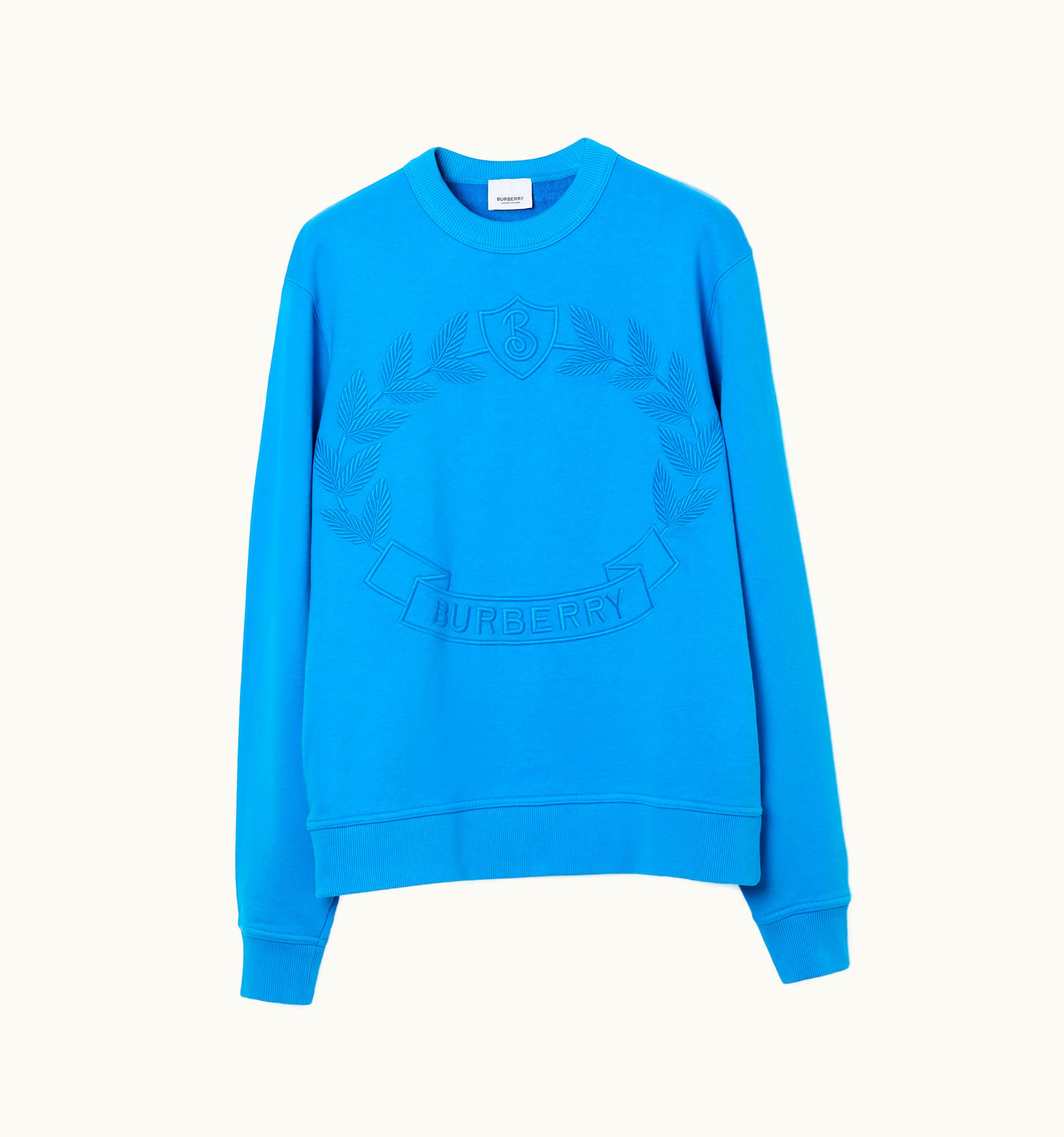 Burberry Burberry Embroidered Oak Leaf Crest Cotton Sweatshirt In VIvid Blue - Women